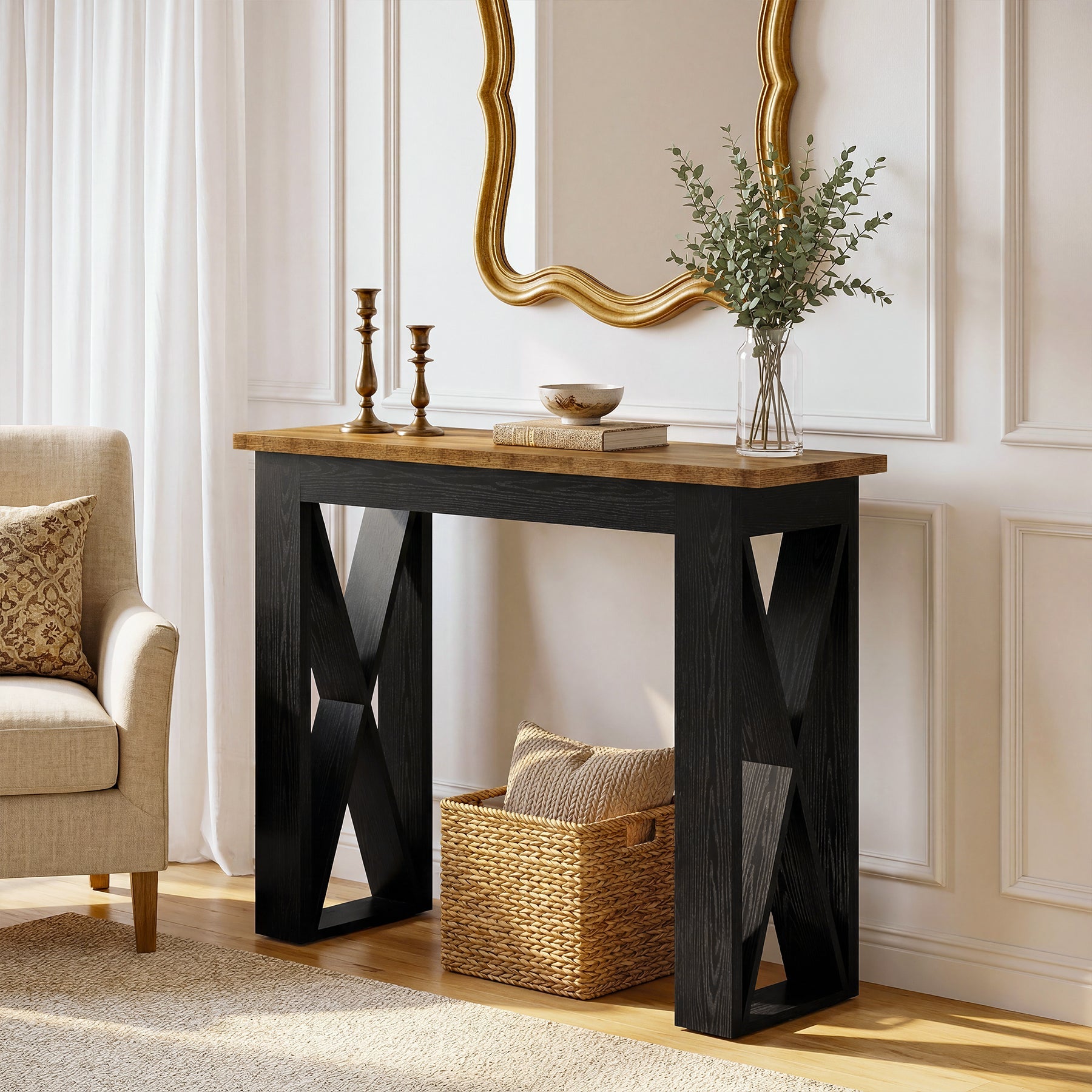 Tribesigns Mesa consola estrecha de 105 cm, Mesa de pasillo estilo industrial con estante de almacenamiento