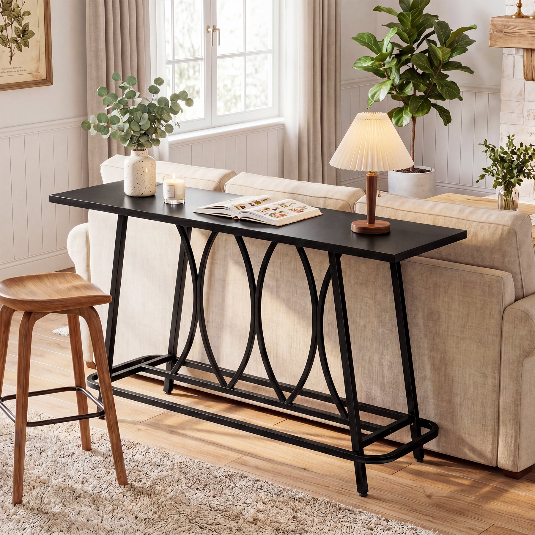Tribesigns Mesa consola de 160 cm en estilo rústico moderno, Mesa estrecha para recibidor con estructura metálica