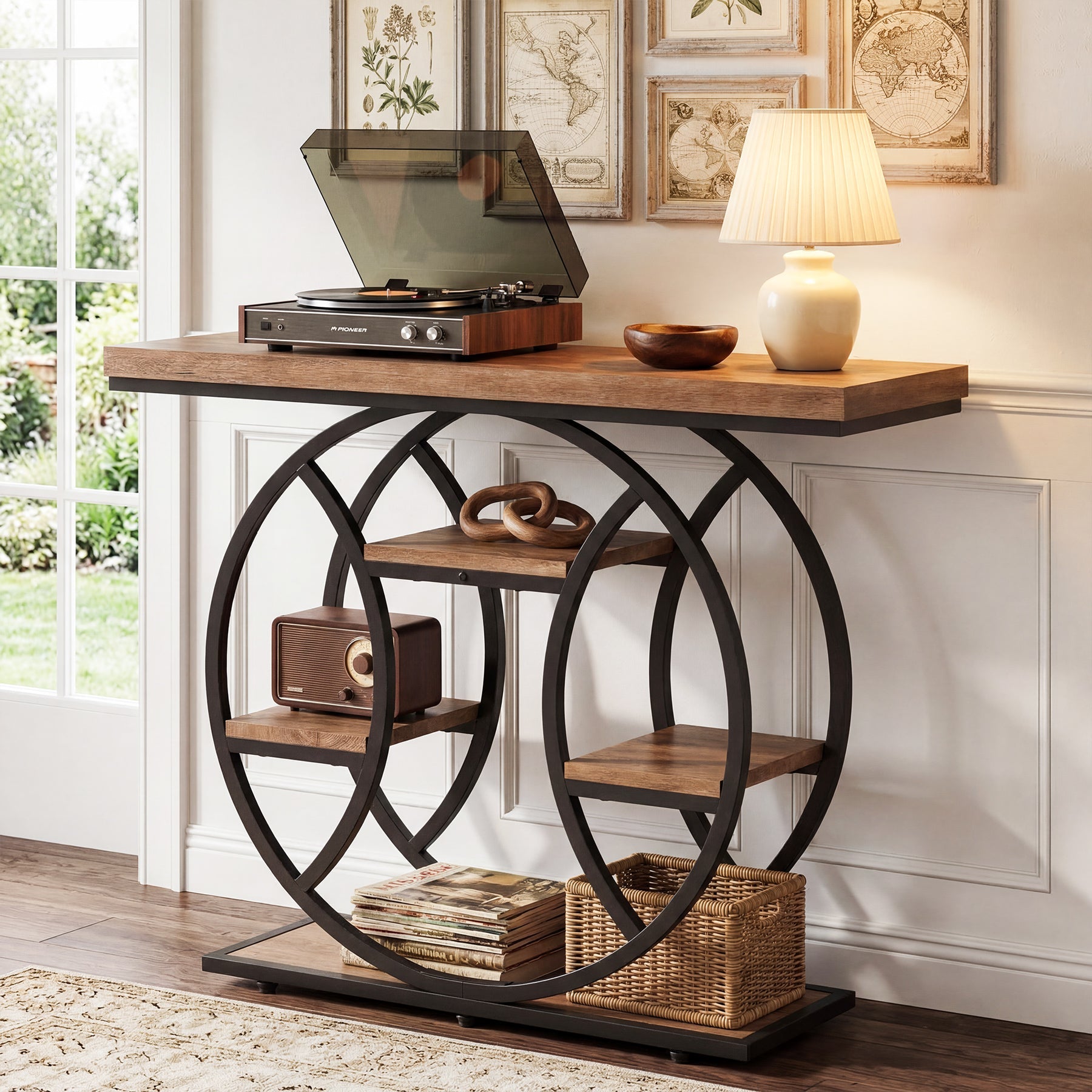 Tribesigns Mesa consola de 105 cm, Mesa auxiliar de 4 niveles con marco redondo