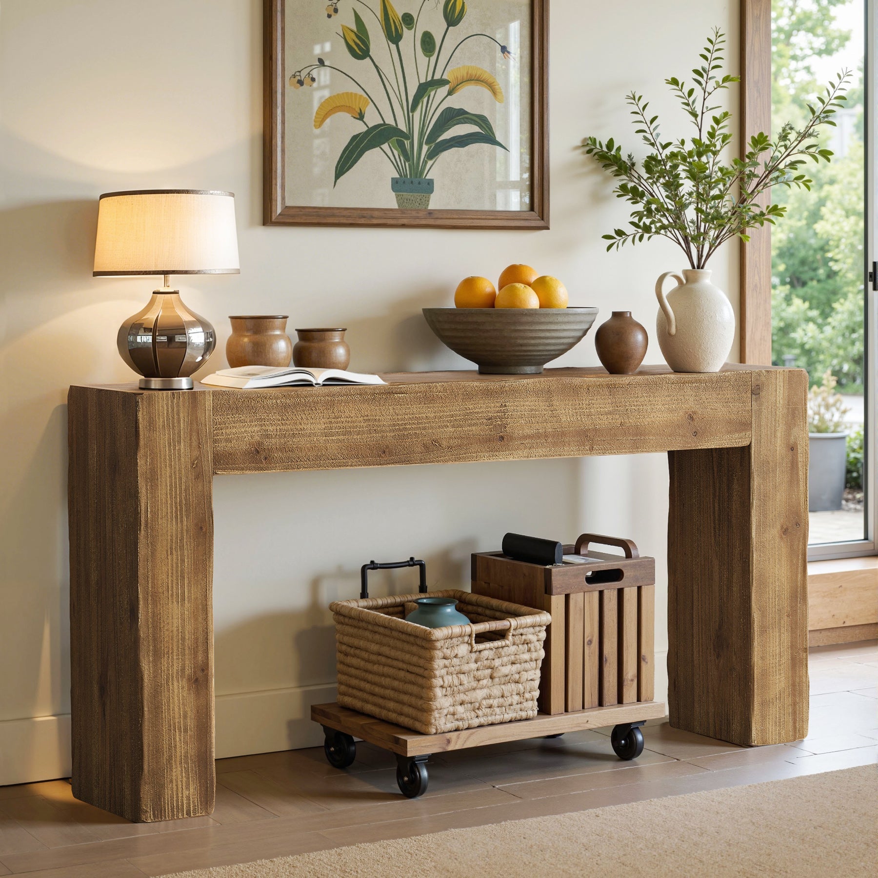 Tribesigns Mesa Consola de Madera Maciza de 160 cm de Estilo Campestre, Mesa Larga para Pasillo, Entrada y Sala de Estar