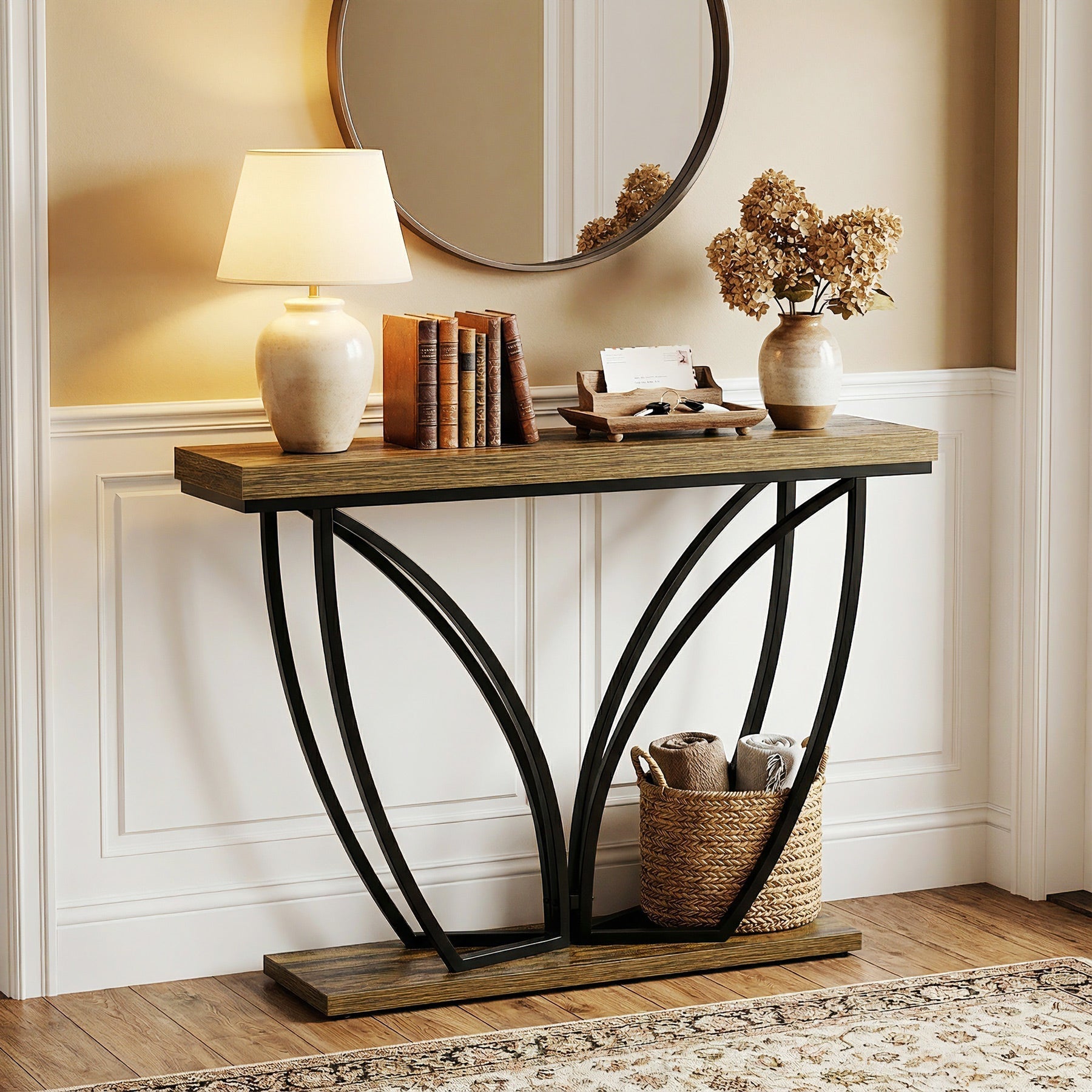 Tribesigns Consola industrial estrecha 105 cm, Color marrón rústico