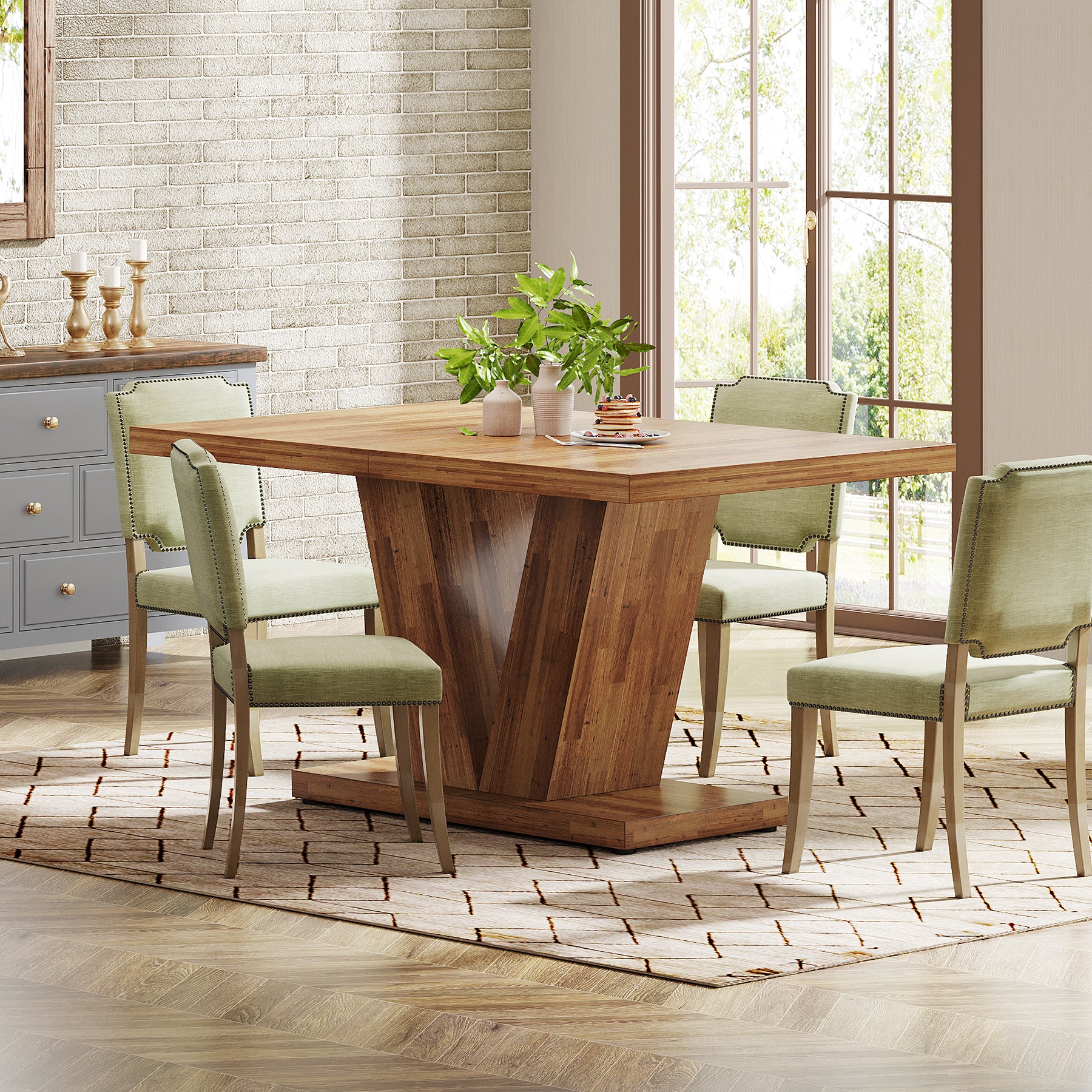 Tribesigns Mesa de comedor rústica, Mesa de cocina de madera blanca estilo granja