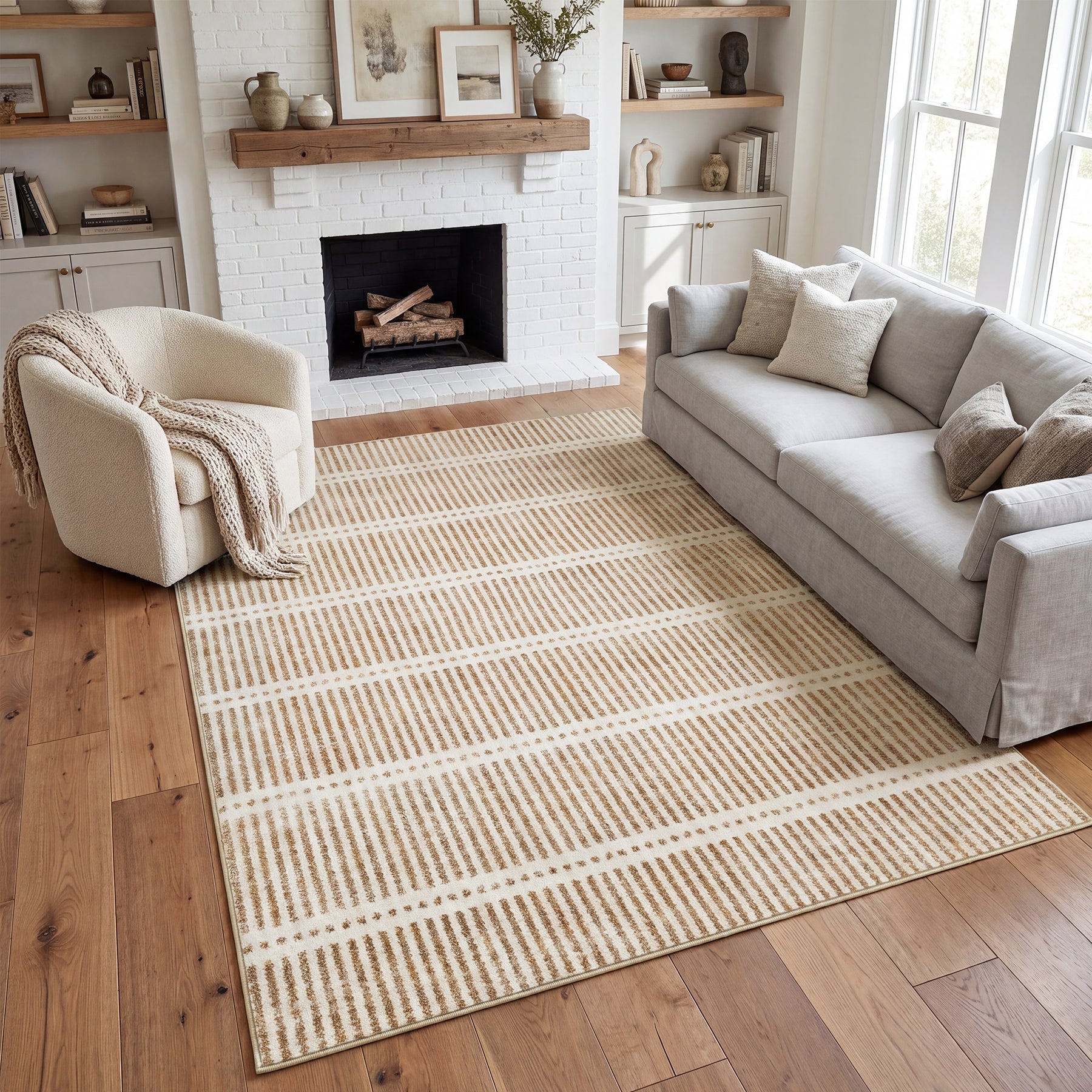 Tribesigns Alfombra lavable de pelo corto, 160 x 230 cm y 200 x 300 cm Ultrafina, diseño a rayas estilo granja (farmhouse)