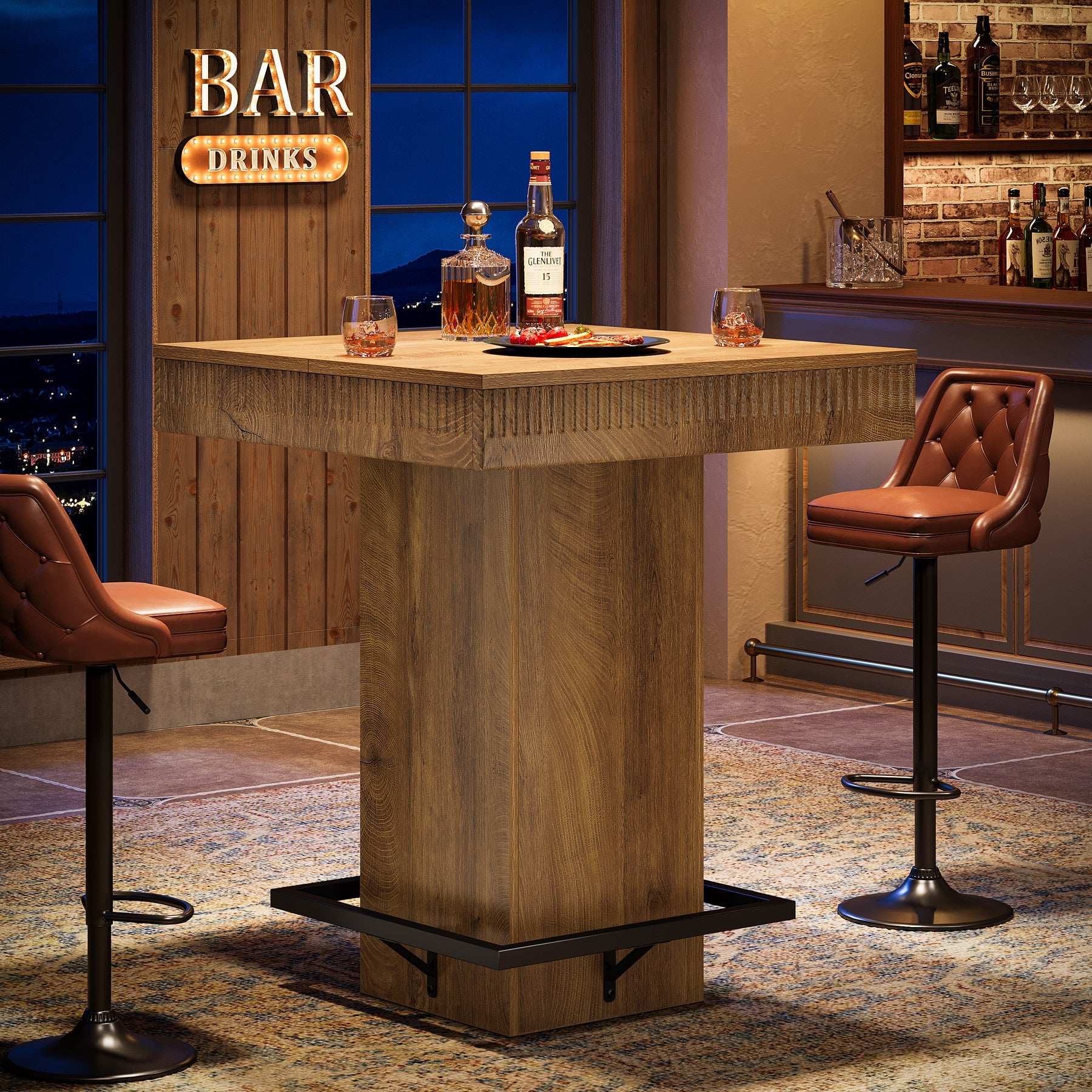 Tribesigns Mesa de bar cuadrada de 80 cm con tablero de madera y patas de metal, Mesa alta de bistro industrial