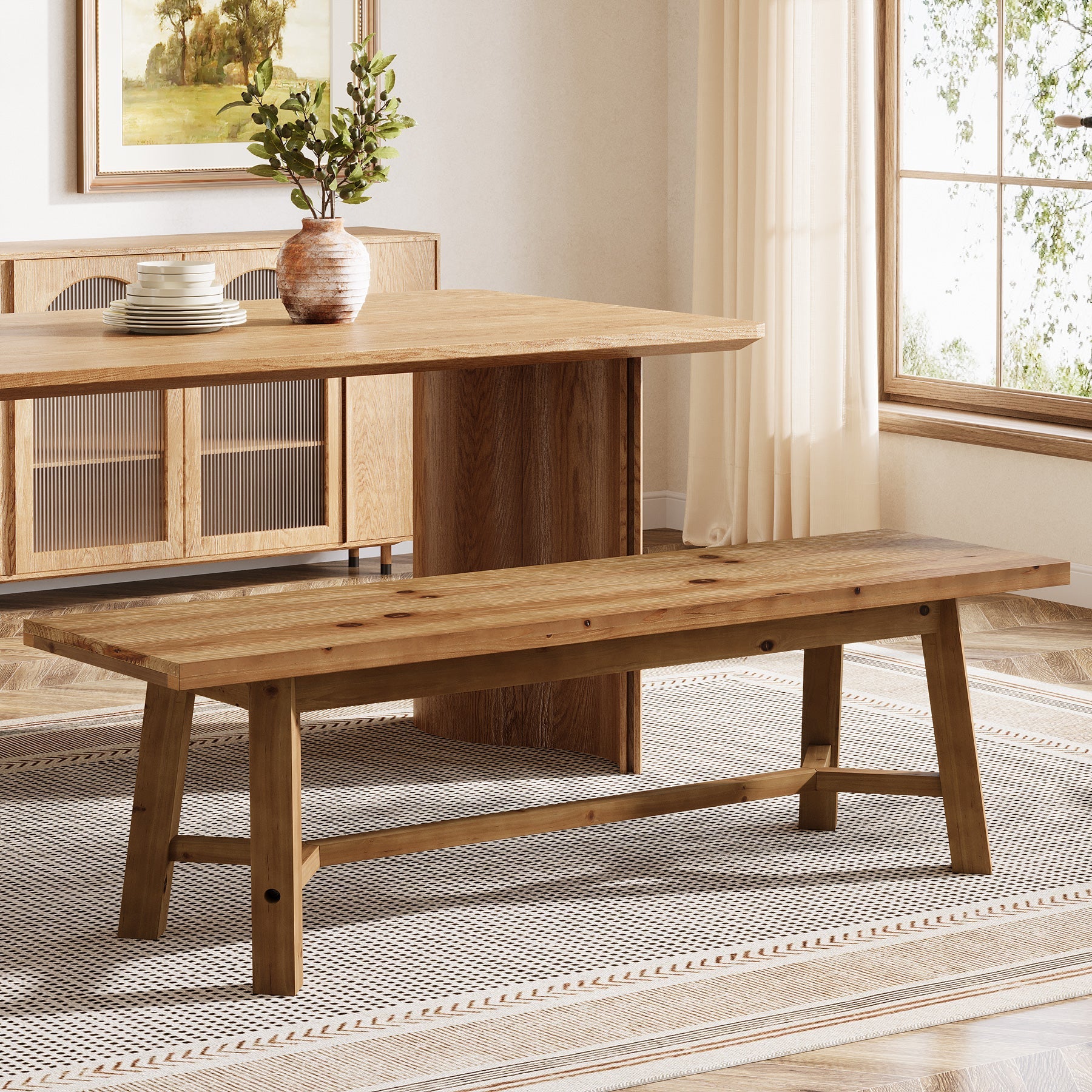 140 cm Tribesigns landelijke eetbank van massief hout, lange keukenbank voor eetkamer keuken en restaurant