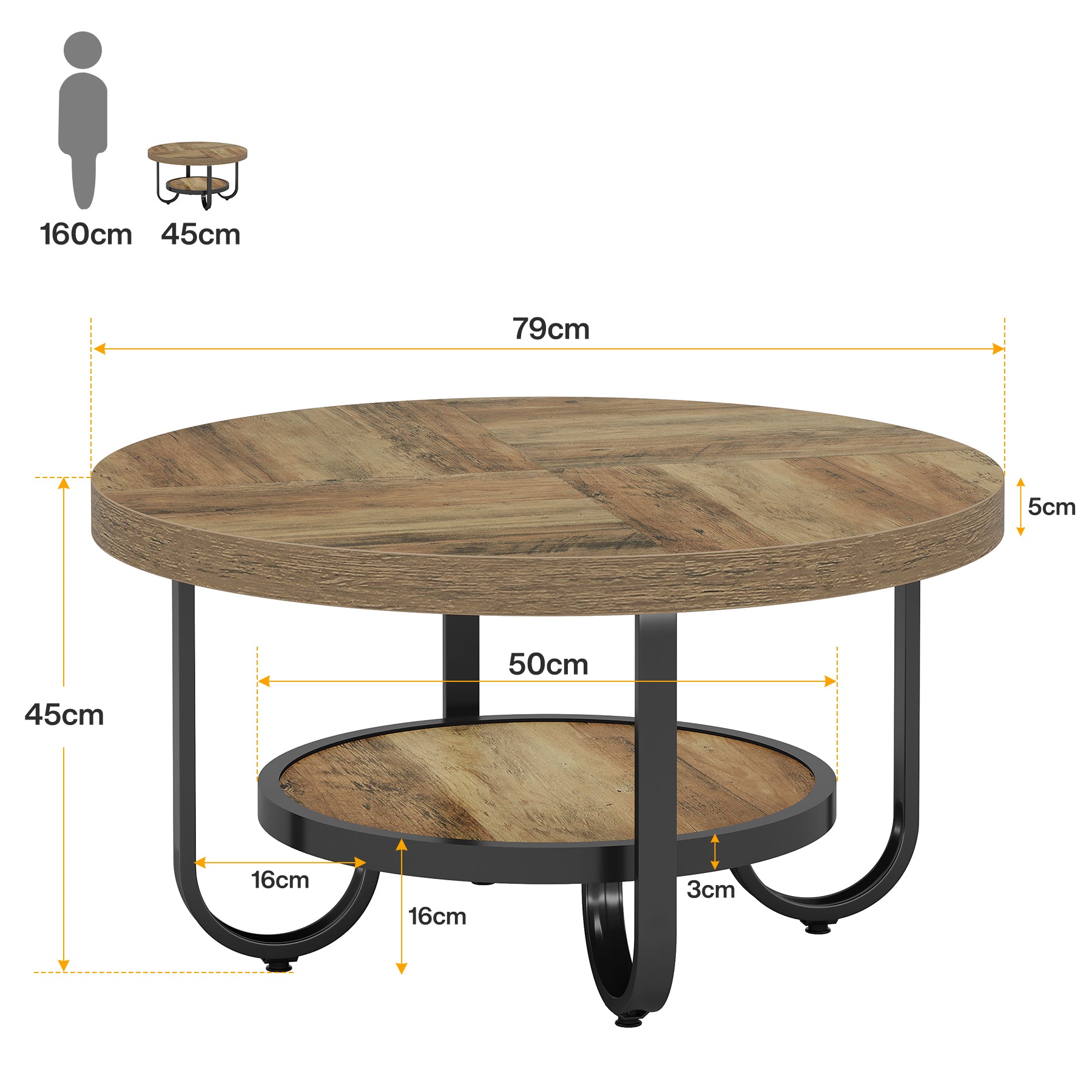 Tribesigns Mesa de centro de dos niveles 79 cm con estante de almacenamiento