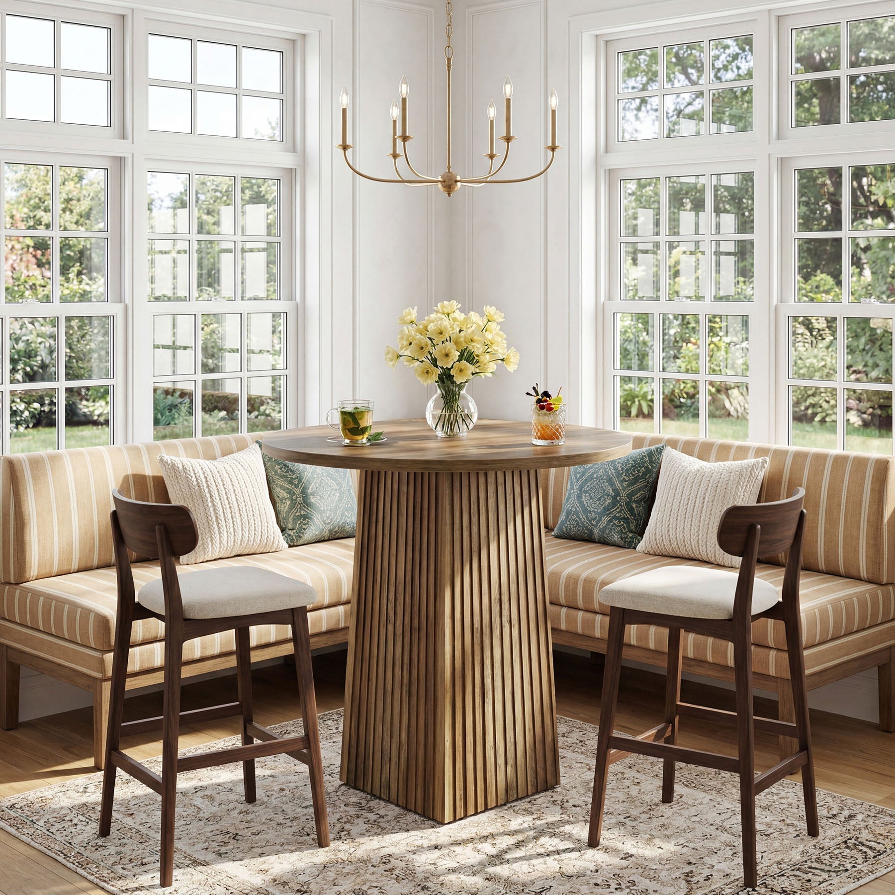 Tribesigns Mesa de comedor redonda de 80 cm, Mesa de pedestal de madera para 2 personas