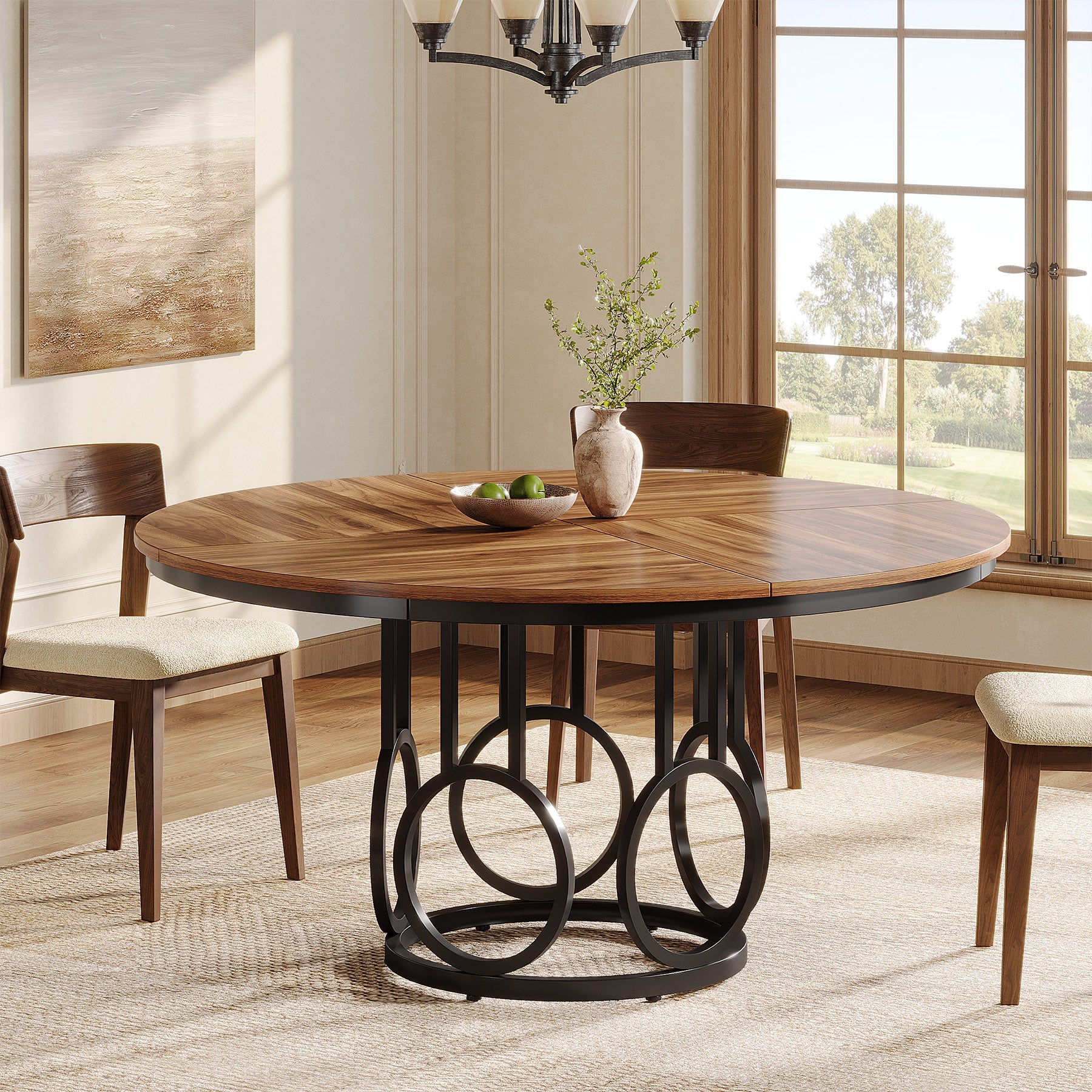 Tribesigns Mesa de comedor rústica con patas de metal y mesa de cocina redonda