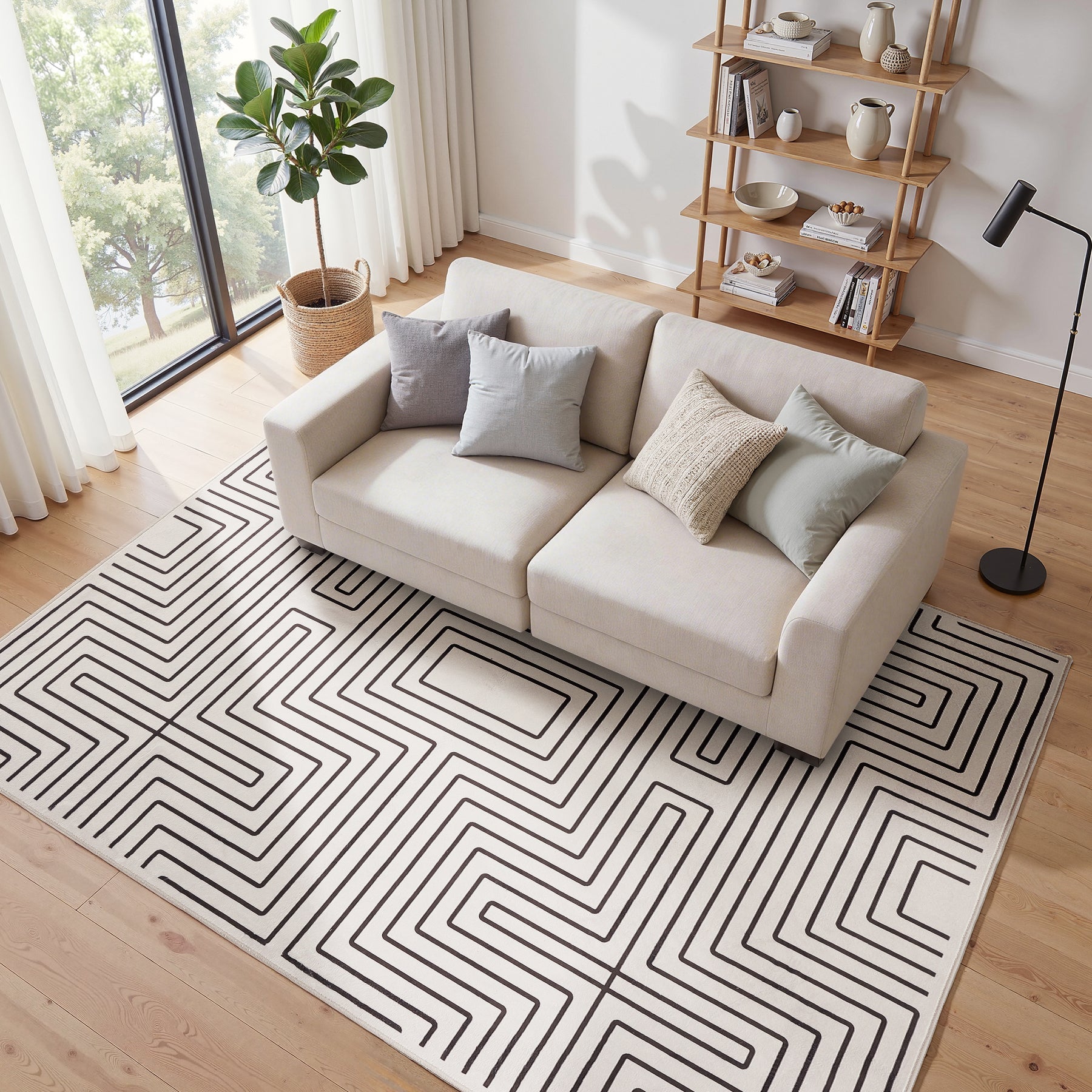 Tribesigns Alfombra geométrica de pelo corto, Base antideslizante lavable a máquina hasta 30 °C con certificación OEKO-TEX