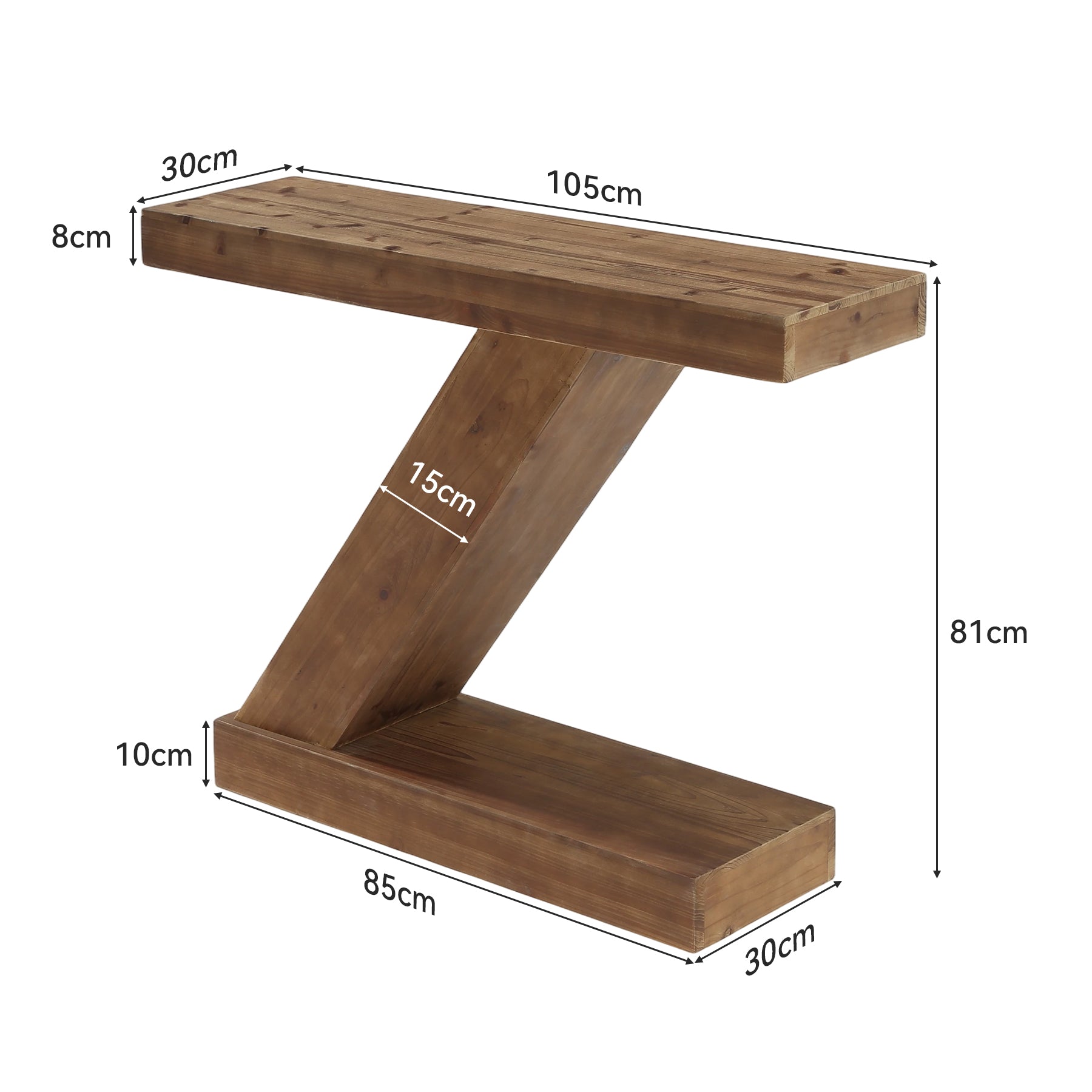 Tribesigns Mesa consola de 105 cm, Mesa de recibidor de madera maciza con forma de Z para entrada