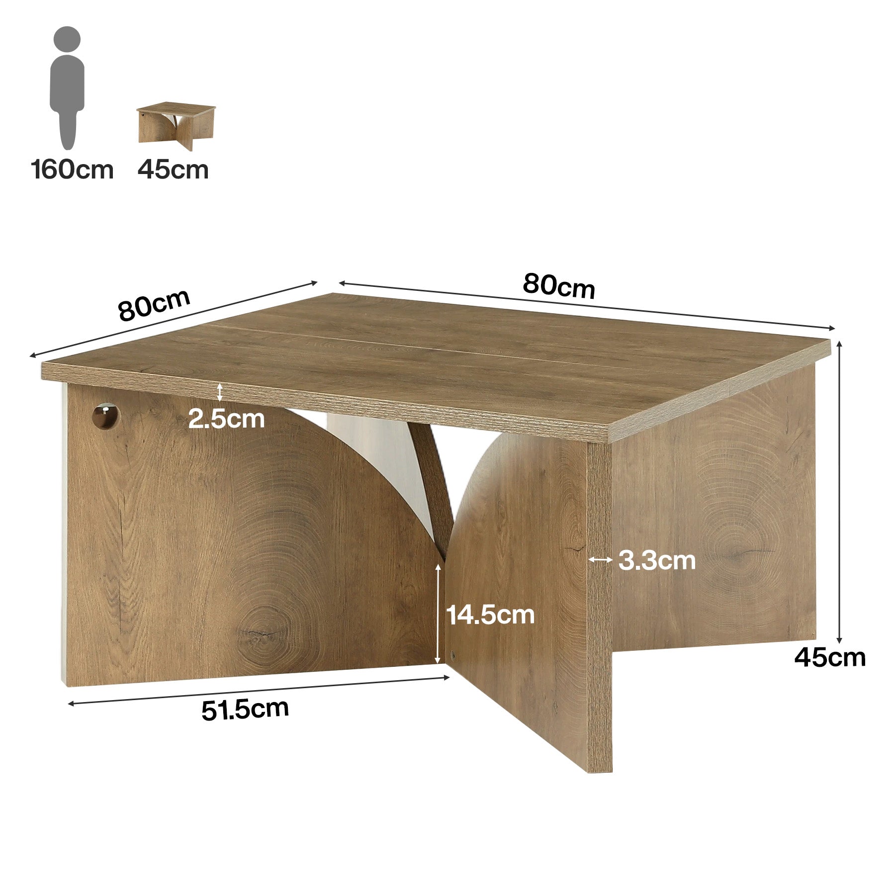 Tribesigns Mesa de centro cuadrada pequeña (80 cm), Mesa auxiliar estilo granja con base robusta