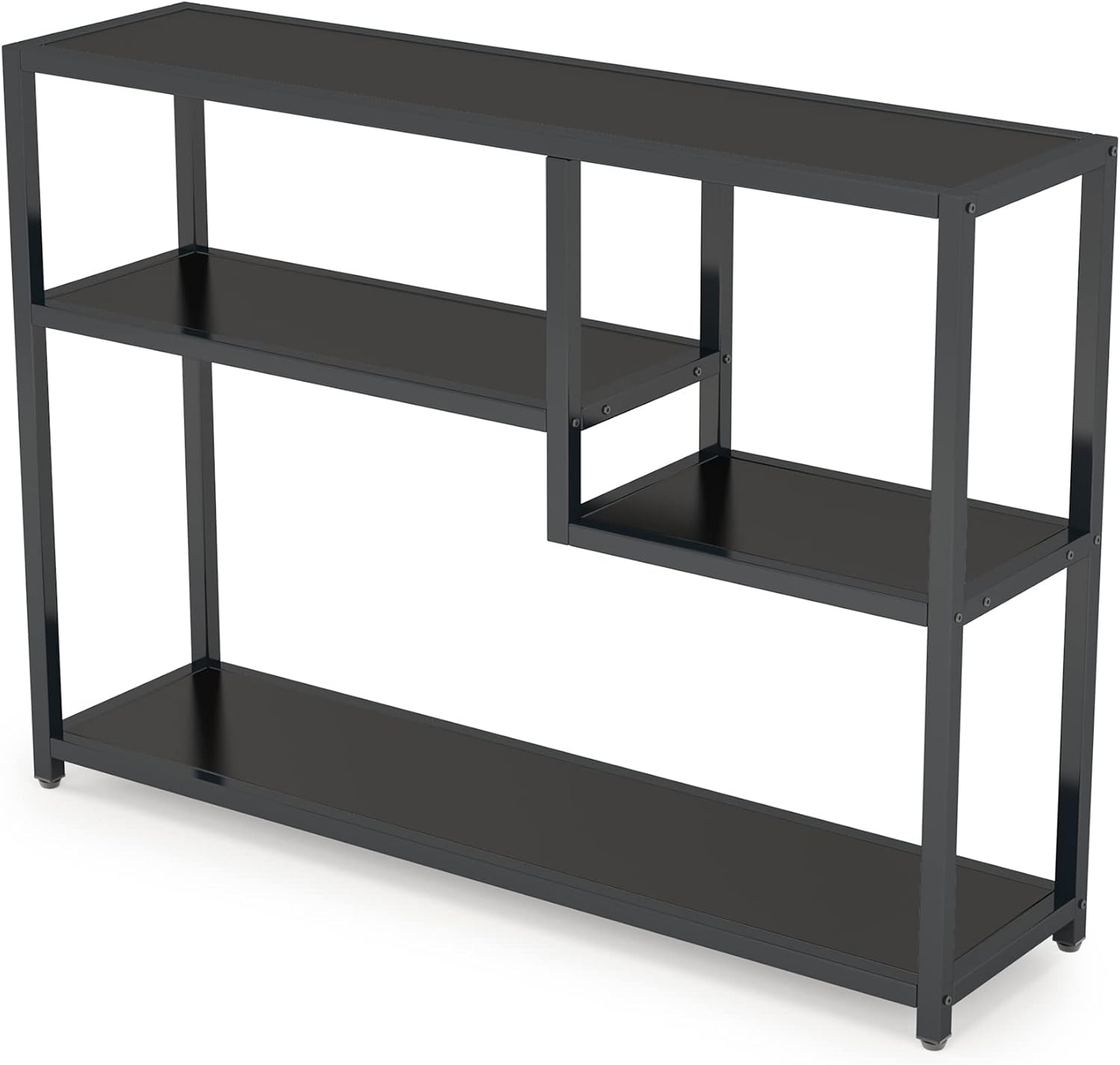 Tribesigns Mesa consola pequeña de color negro con estantes, Mesa auxiliar vintage detrás de mesa de centro