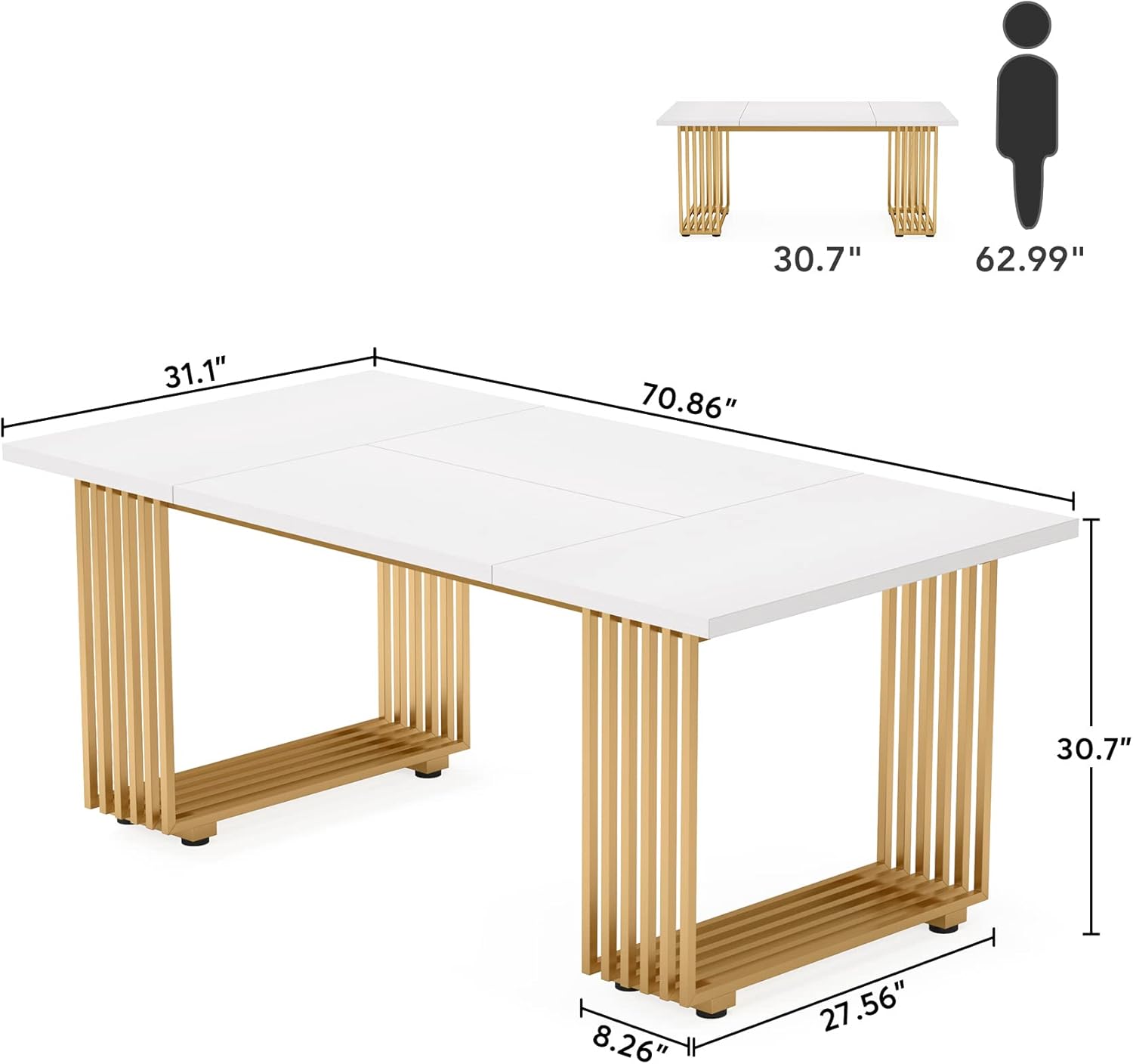Tribesigns Mesa de comedor moderna para 6-8 personas, Mesa de comedor blanca