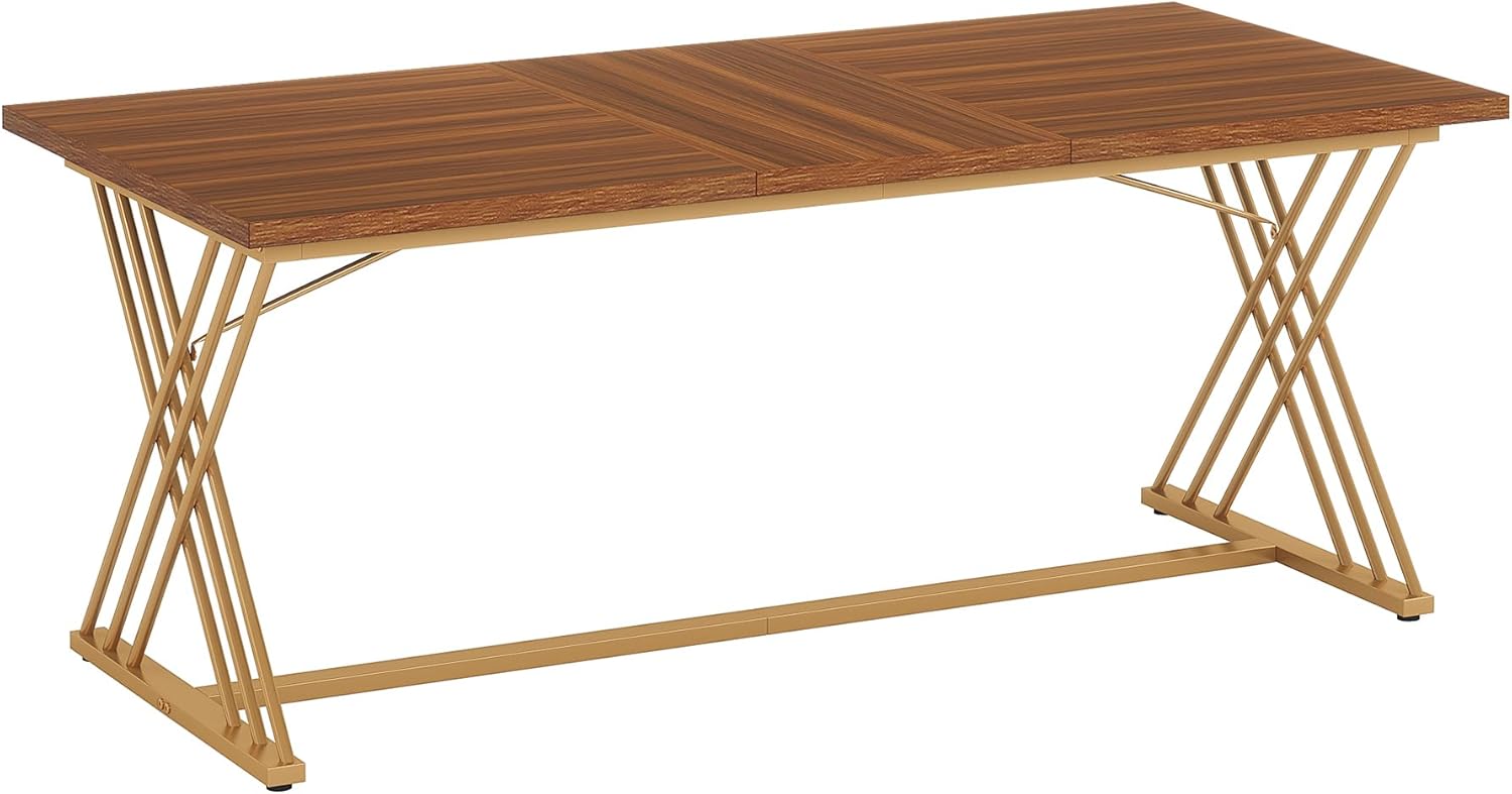 Tribesigns Escritorio de trabajo, mesa de ordenador moderna con estructura de metal dorado