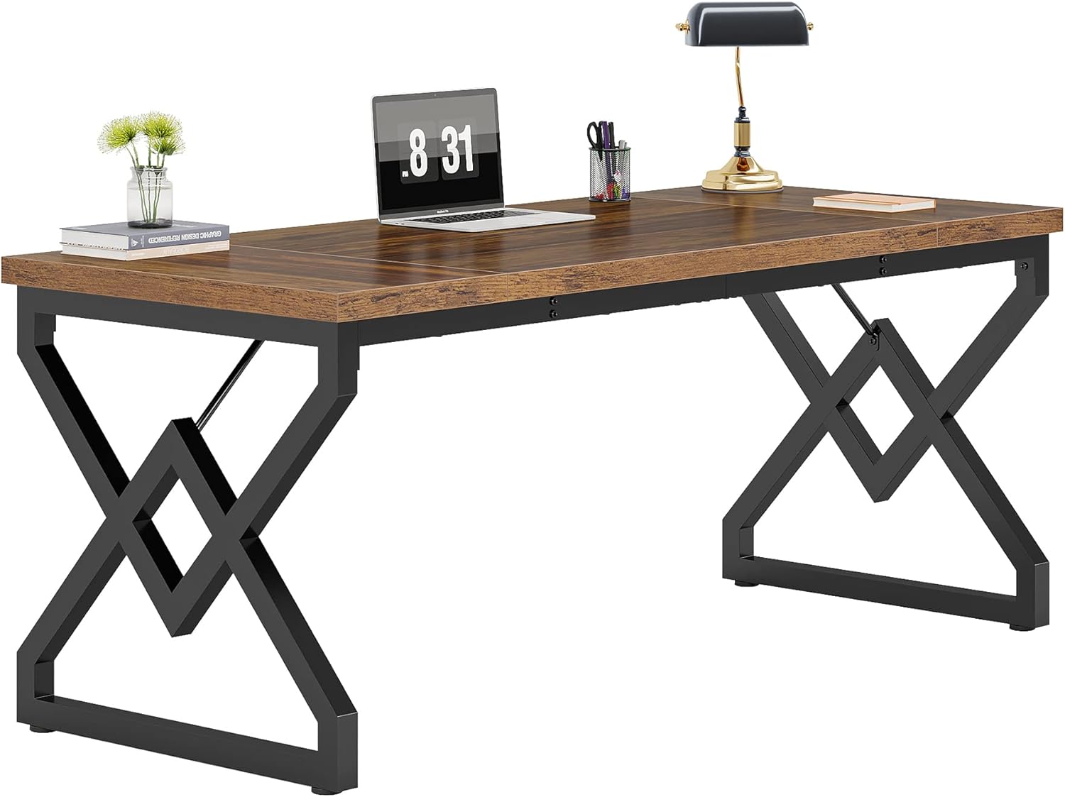 Tribesigns Escritorio vintage, Mesa grande para computadora de oficina con tablero de madera