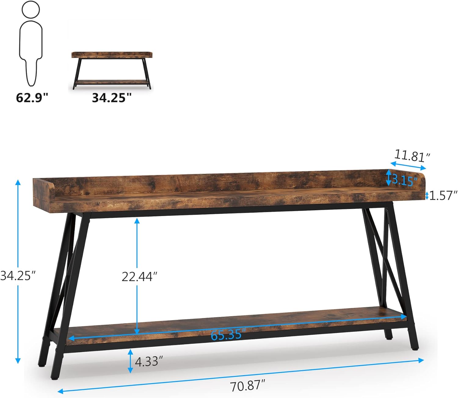 Tribesigns Mesa consola extra larga detrás del sofá, Mesa de sofá industrial rústica para sala de estar