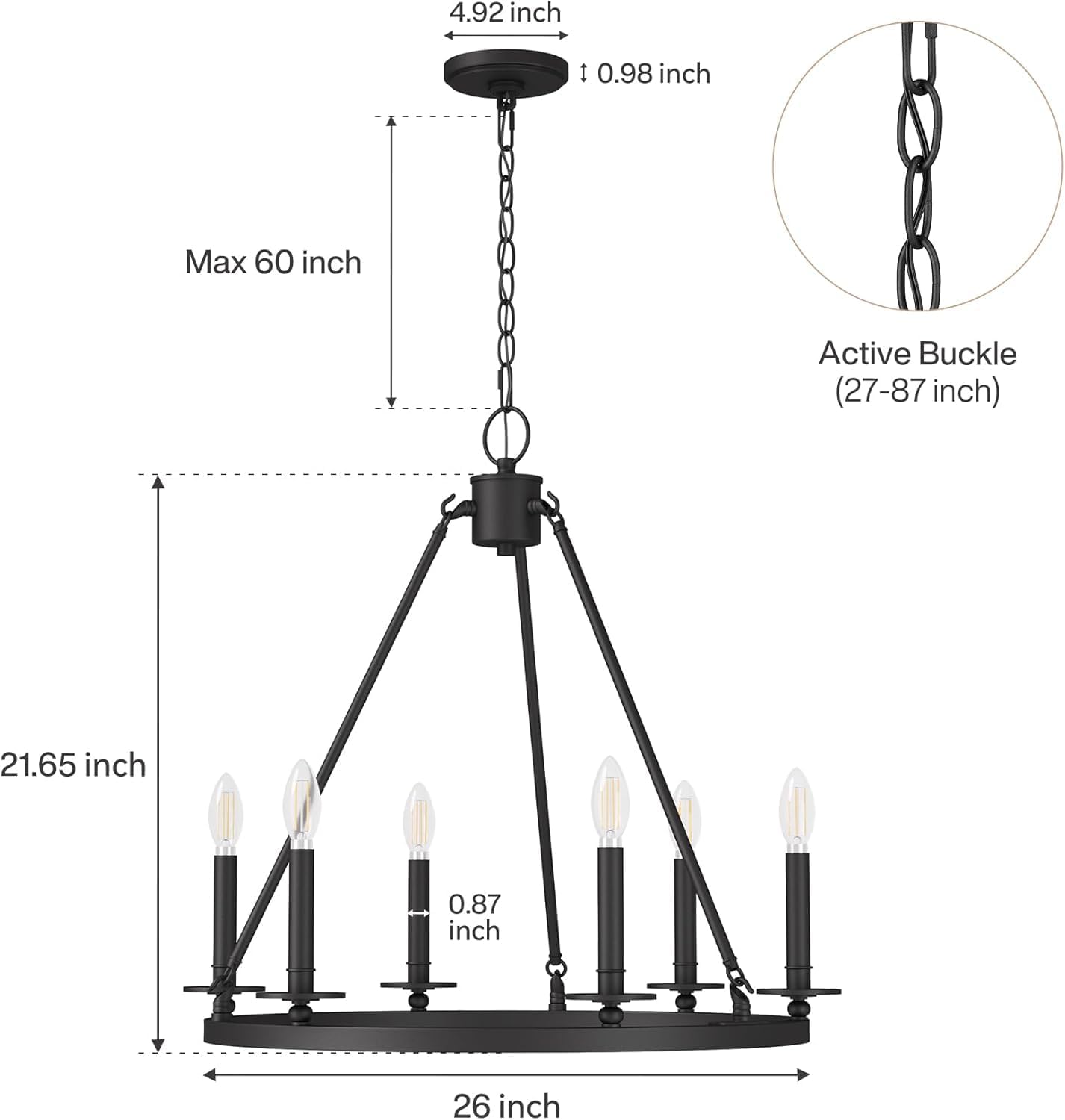 Tribesigns Lámpara de techo de 6 luces con diseño de rueda de carreta, color negro, Estilo industrial vintage, casquillo E14, ideal para sala de estar y comedor