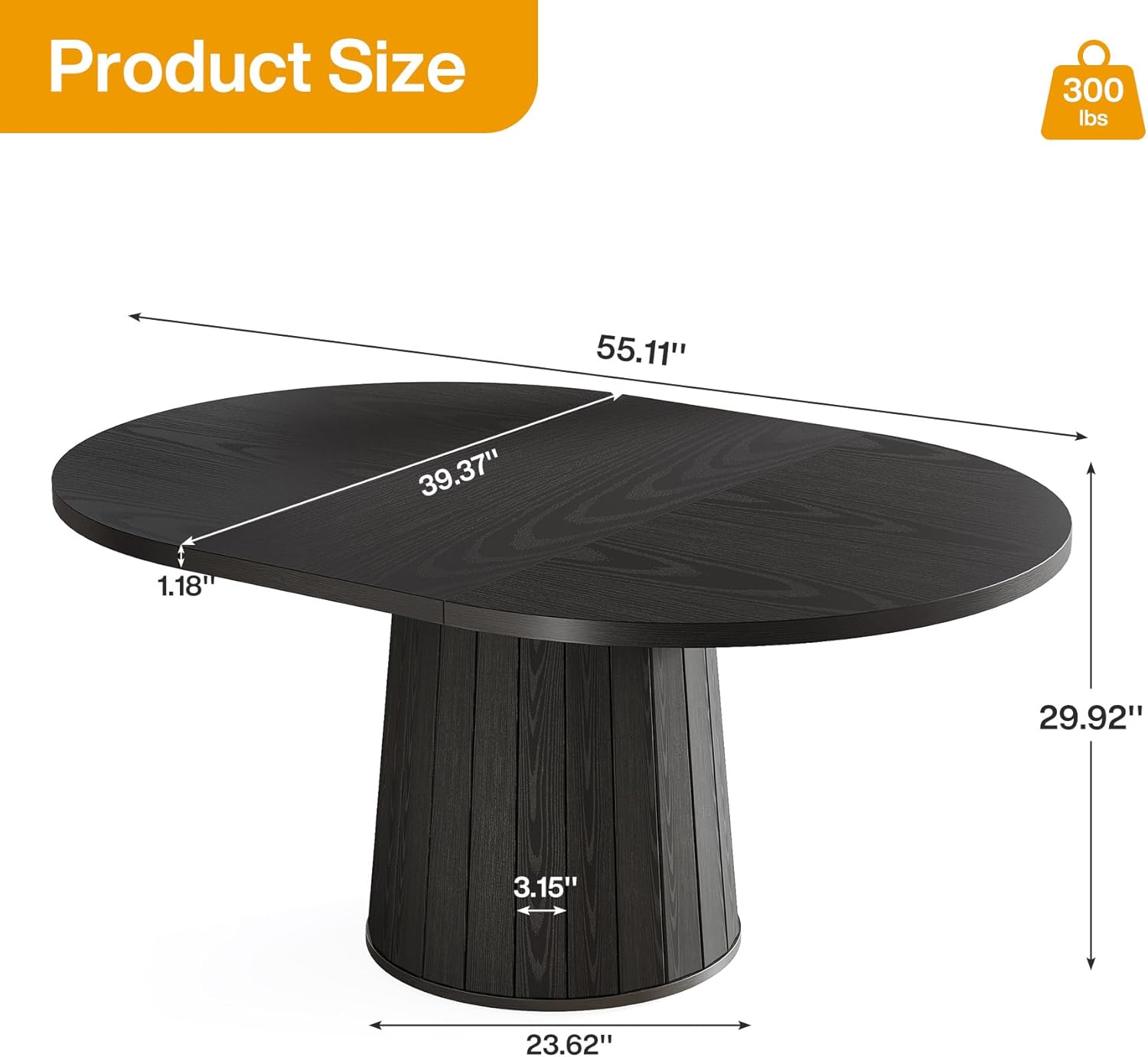 Tribesigns Mesa de conferencias ovalada de 140 cm para 6 personas, Mesa de reuniones de madera con base estable color negro