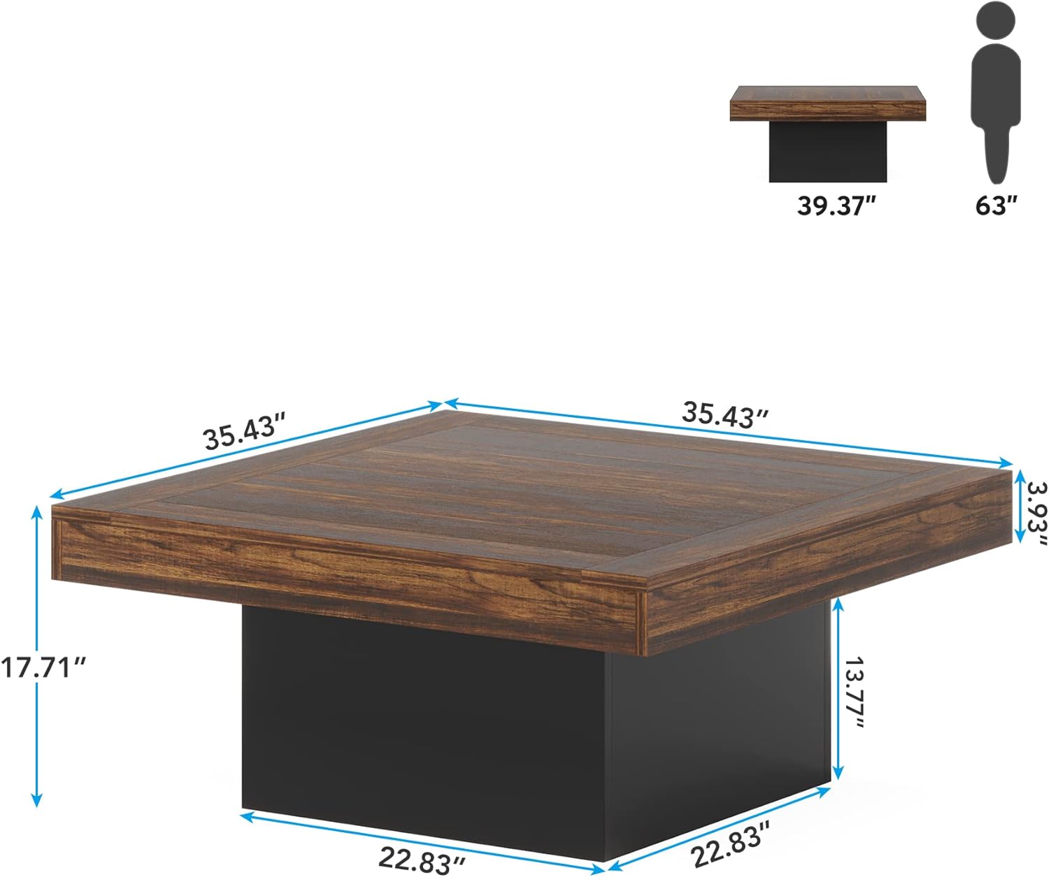 Tribesigns Mesa de centro cuadrada de 90 x 90 x 45 cm con iluminación LED, Mesa auxiliar moderna de madera para salón