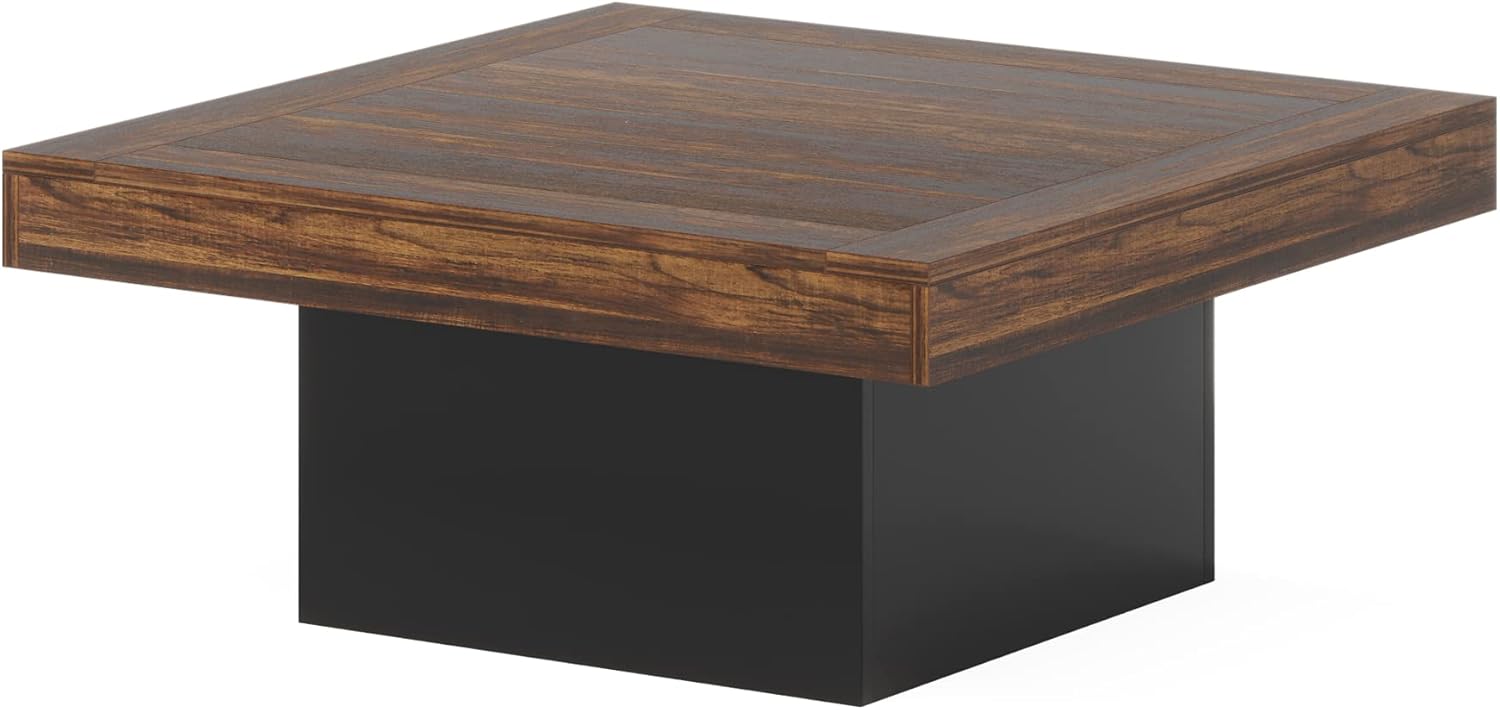 Tribesigns Mesa de centro cuadrada de 90 x 90 x 45 cm con iluminación LED, Mesa auxiliar moderna de madera para salón
