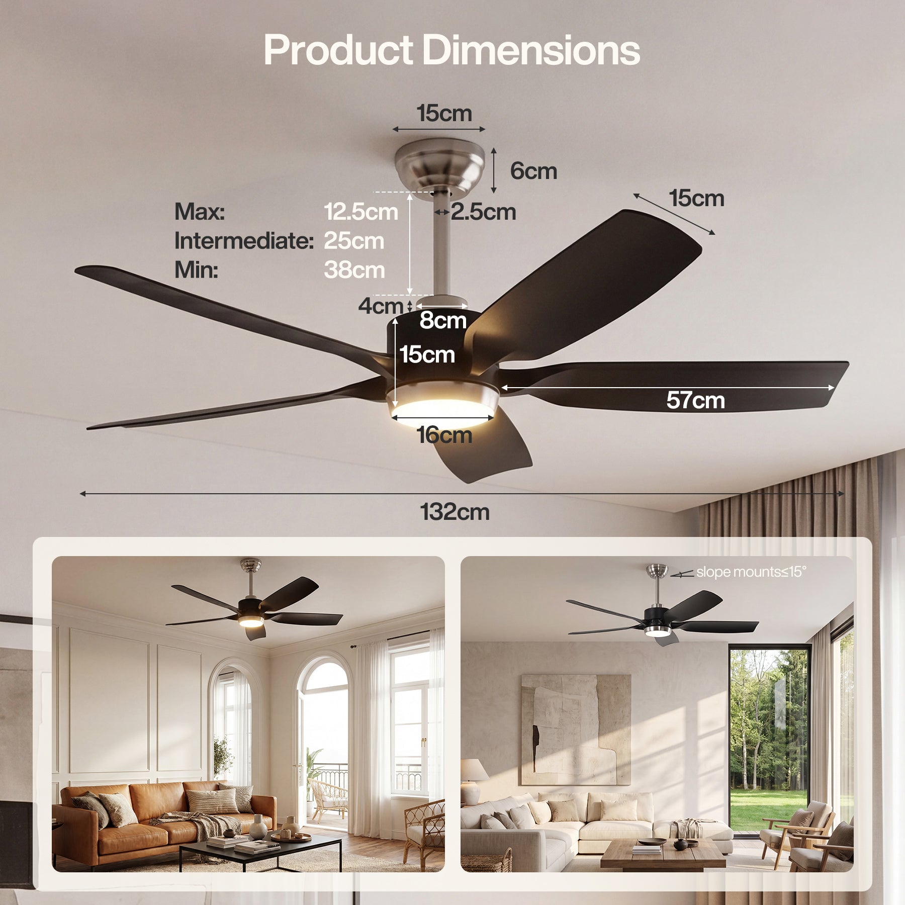 Tribesigns Ventilador de techo con luz, Ventilador de techo LED con mando a distancia motor de CC reversible 5 aspas