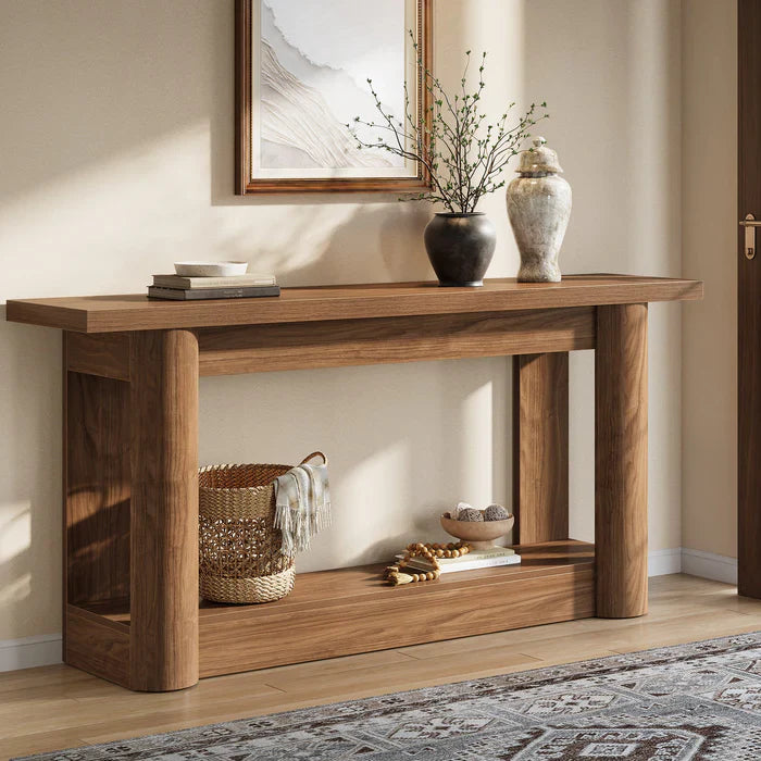 Mesa consola de 160 cm, mesa de sofá de granja de 2 niveles para la entrada