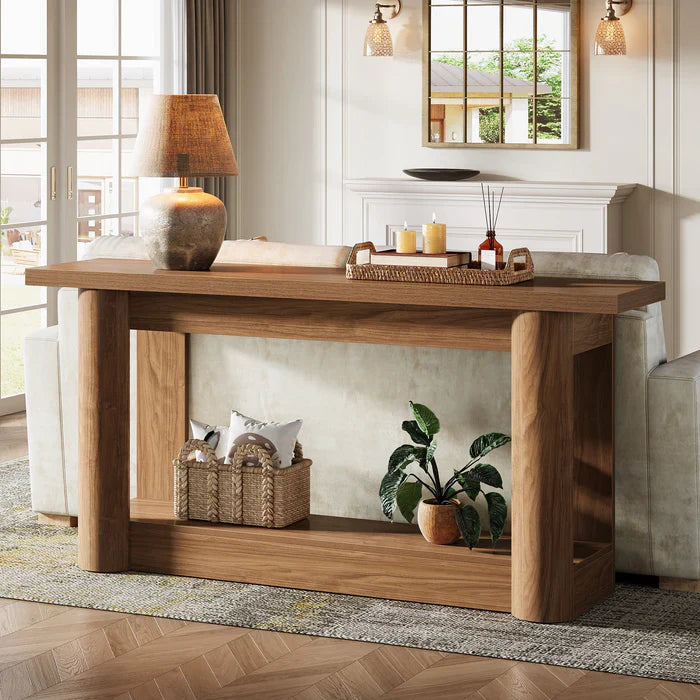 Mesa consola de 160 cm, mesa de sofá de granja de 2 niveles para la entrada