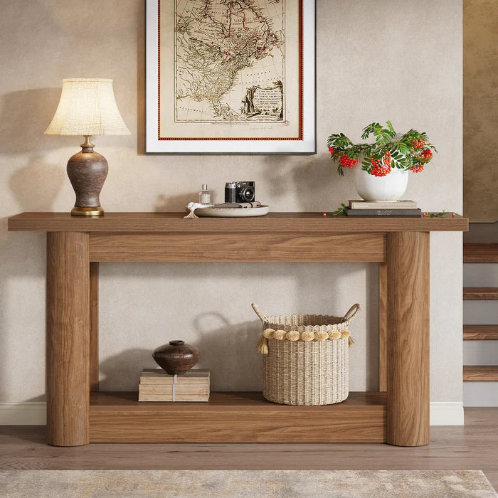 Mesa consola de 160 cm, mesa de sofá de granja de 2 niveles para la entrada