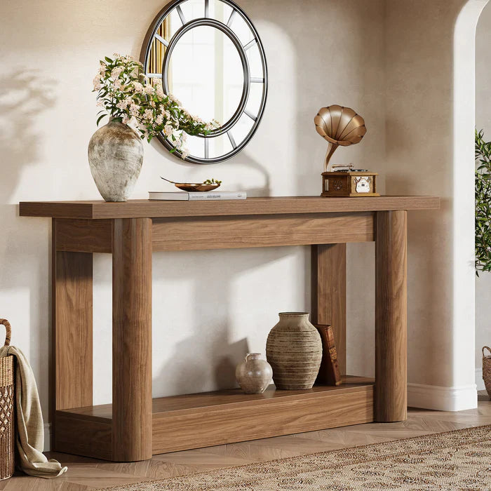Mesa consola de 160 cm, mesa de sofá de granja de 2 niveles para la entrada
