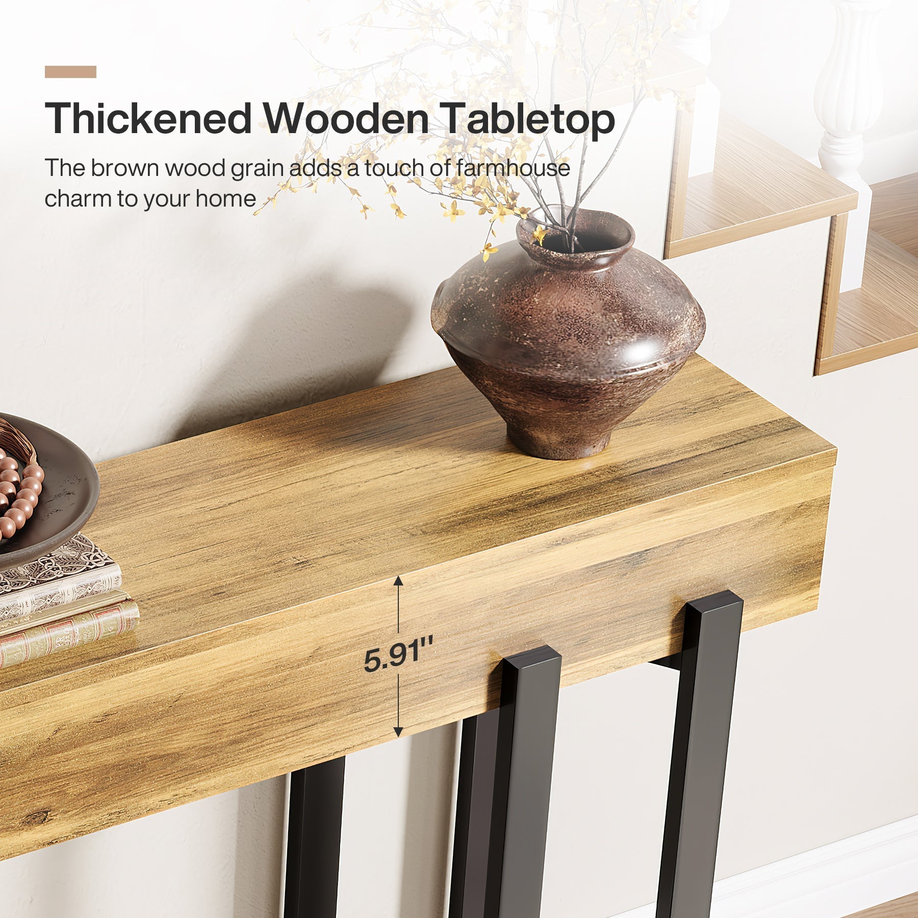 Tribesigns Mesa consola de 160 cm, Mesa de banco de madera para recibidor y entrada