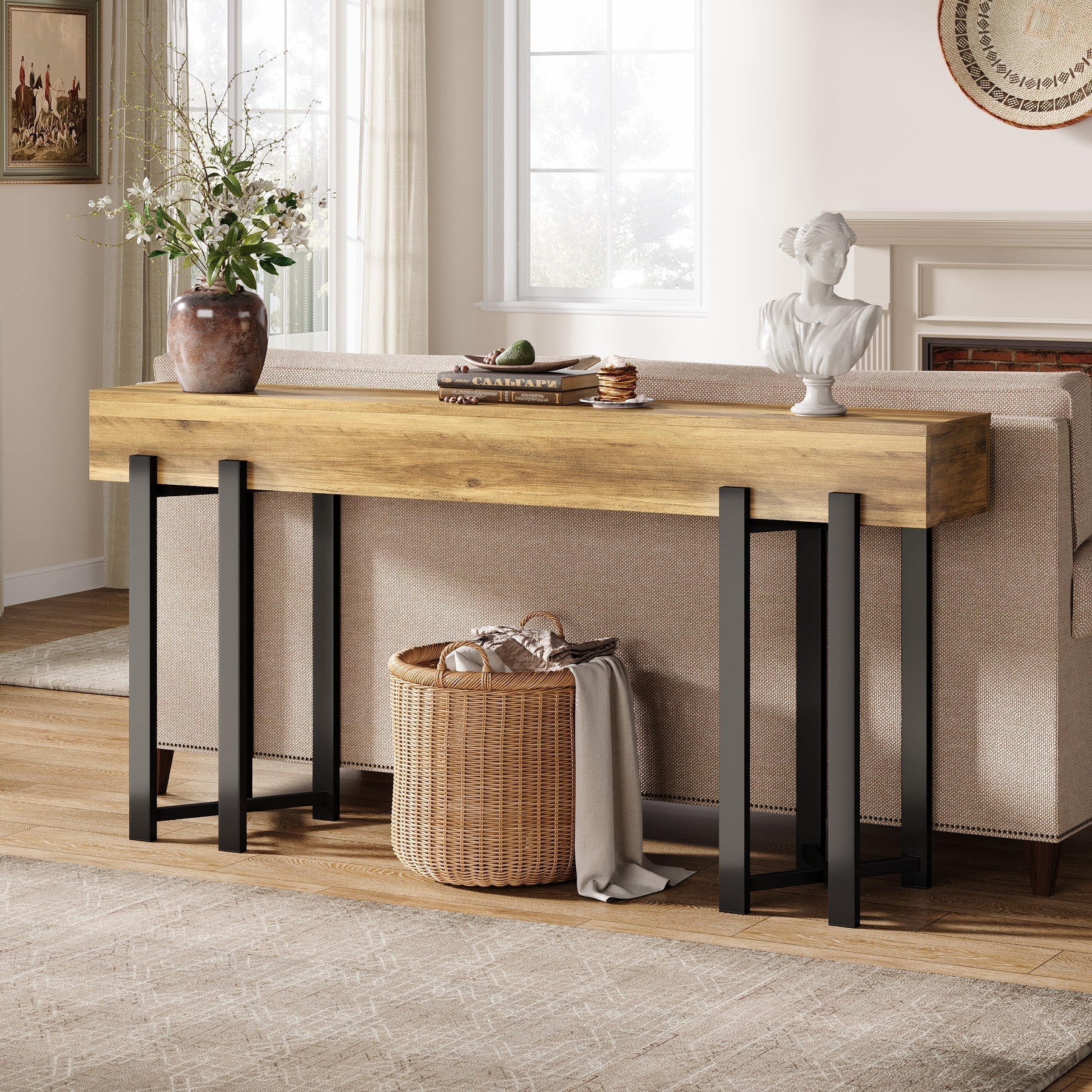 Tribesigns Mesa consola de 160 cm, Mesa de banco de madera para recibidor y entrada