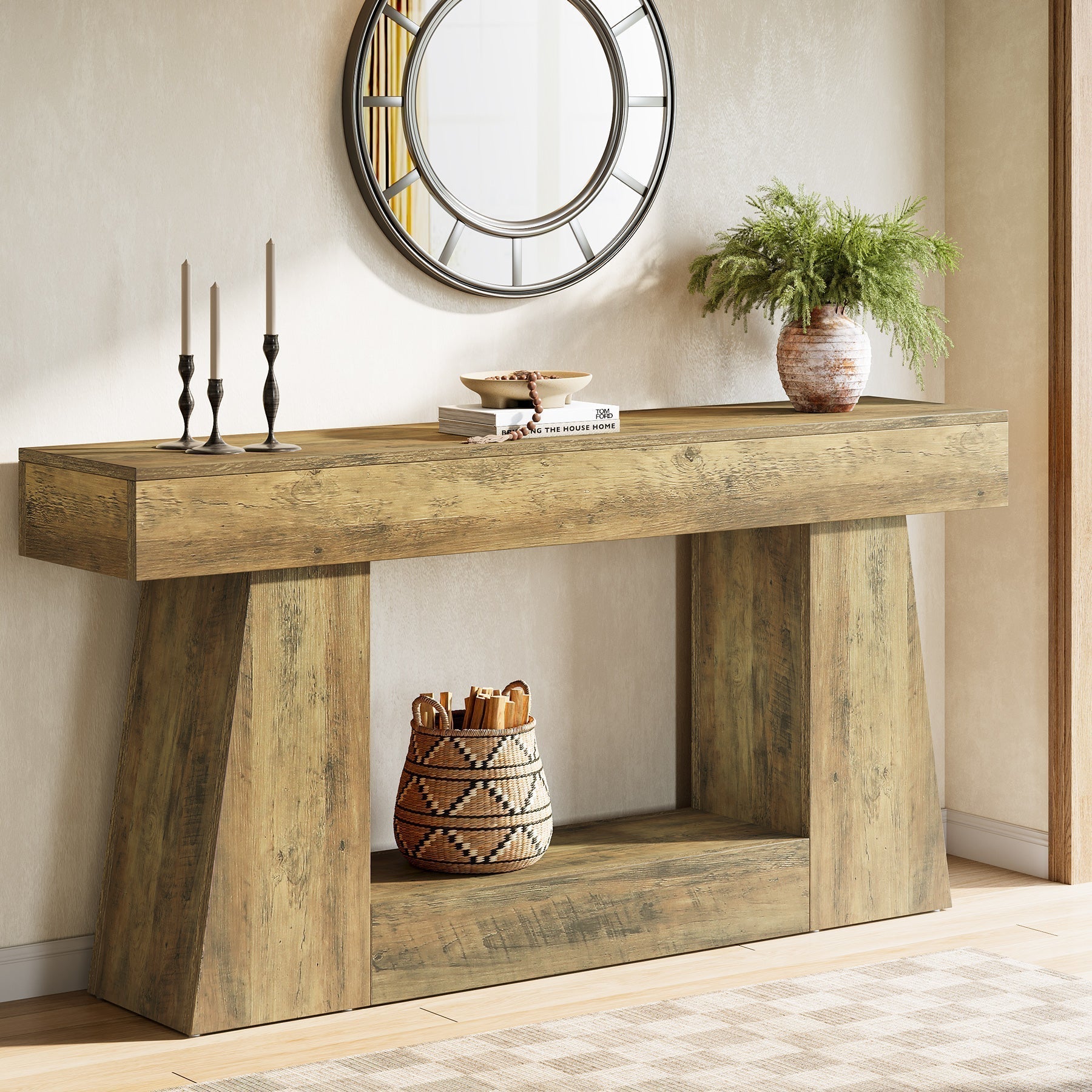 63" Console Table, Wooden Sofa Table Hallway Table Tribesigns