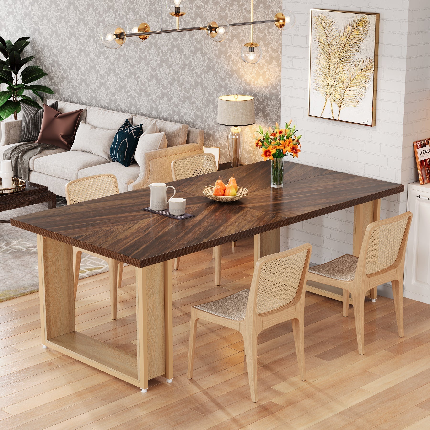 63-Inch Dining Table for 4-6, Wood Kitchen Table for Dining Room Tribesigns