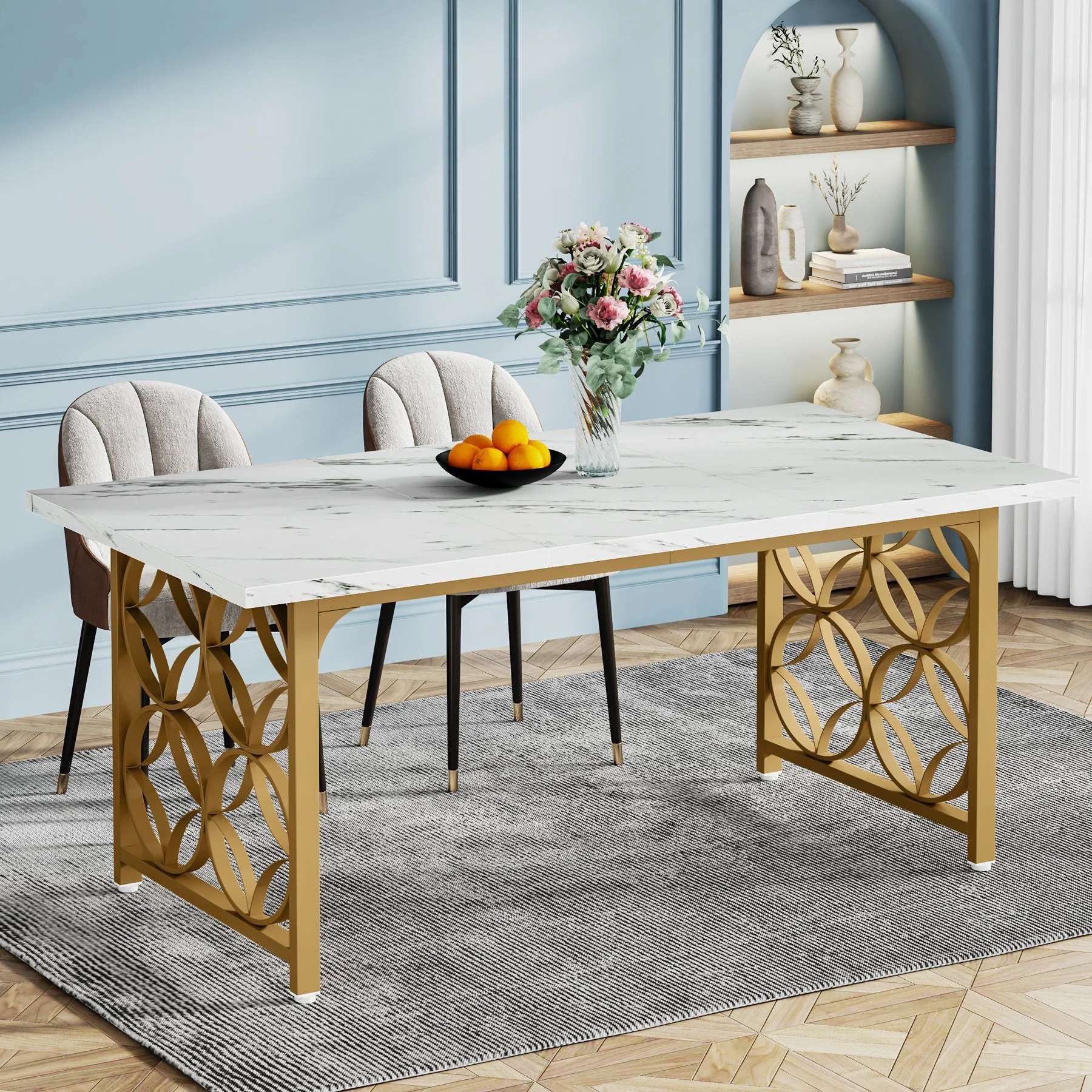 Tribesigns Mesa de comedor de 160 cm, Mesa de cocina moderna de mármol artificial para 6 personas