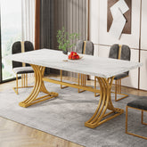 63'' Modern Dining Table with Faux Marble Tabletop & Metal Legs#Farbe_Kunstmarmor Weiß & Gold 3