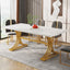 63'' Modern Dining Table with Faux Marble Tabletop & Metal Legs#Farbe_Kunstmarmor Weiß & Gold