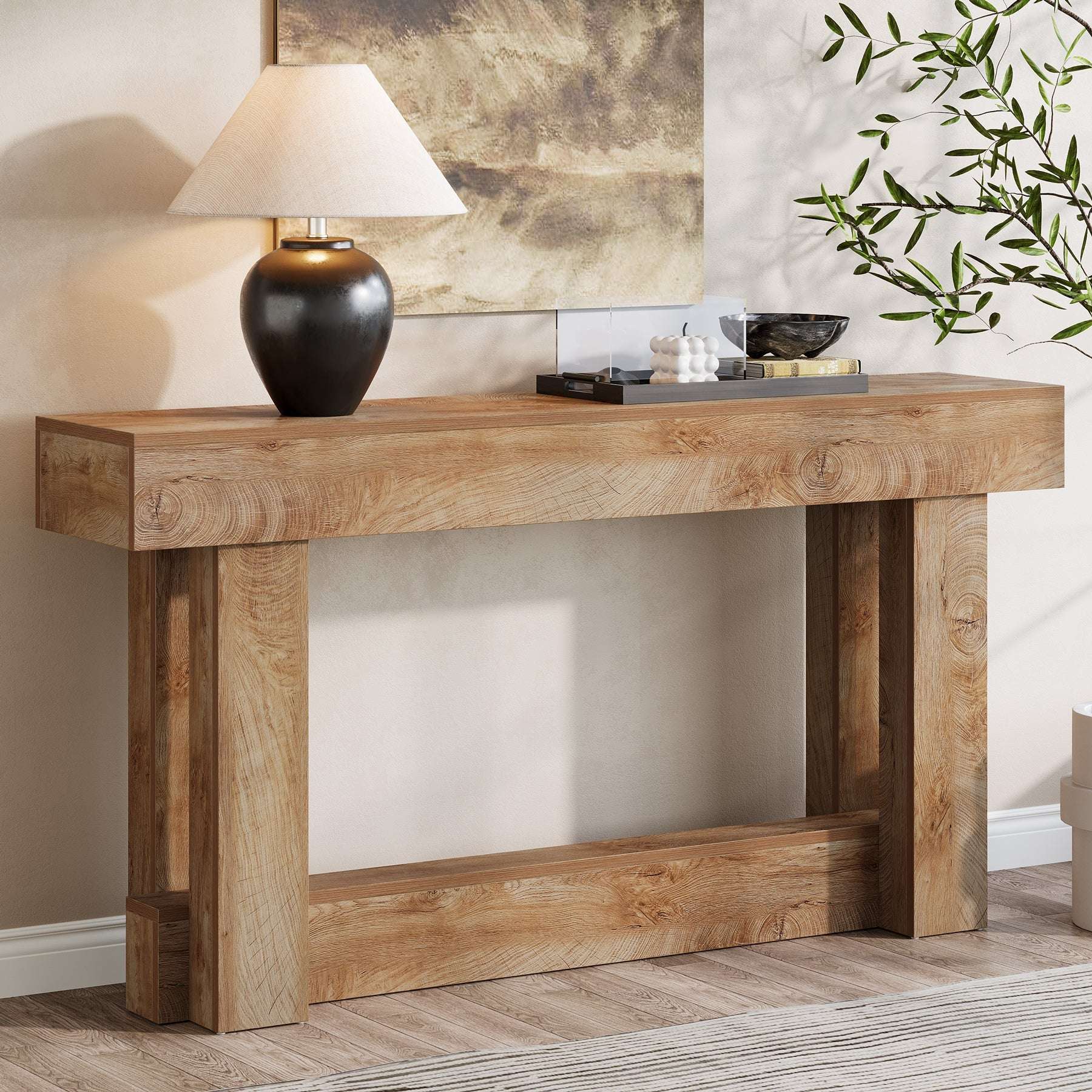Tribesigns Consola de madera de 160 cm, Mesa de entrada rústica de 2 niveles