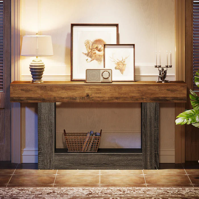 Tribesigns Mesa consola de madera de 160 cm, Mesa de sofá de granja con 2 niveles Mesa de entrada