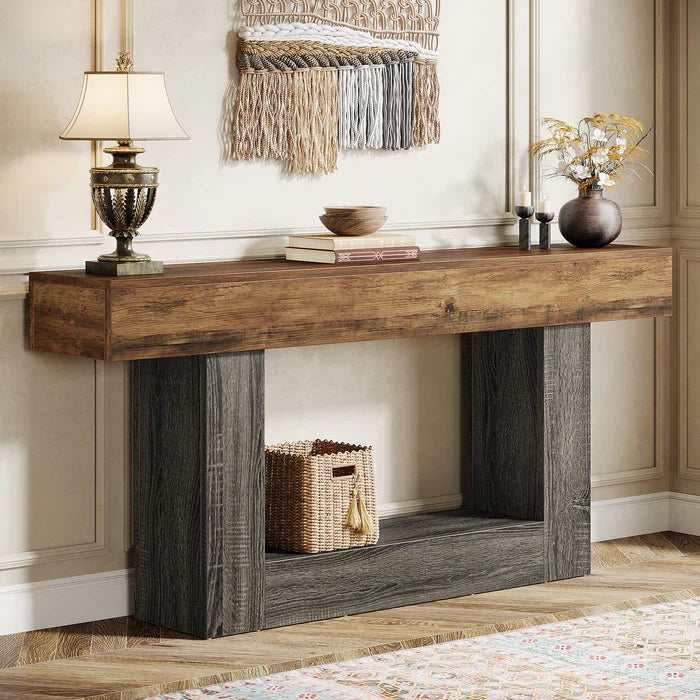 Tribesigns Mesa consola de madera de 160 cm, Mesa de sofá de granja con 2 niveles Mesa de entrada