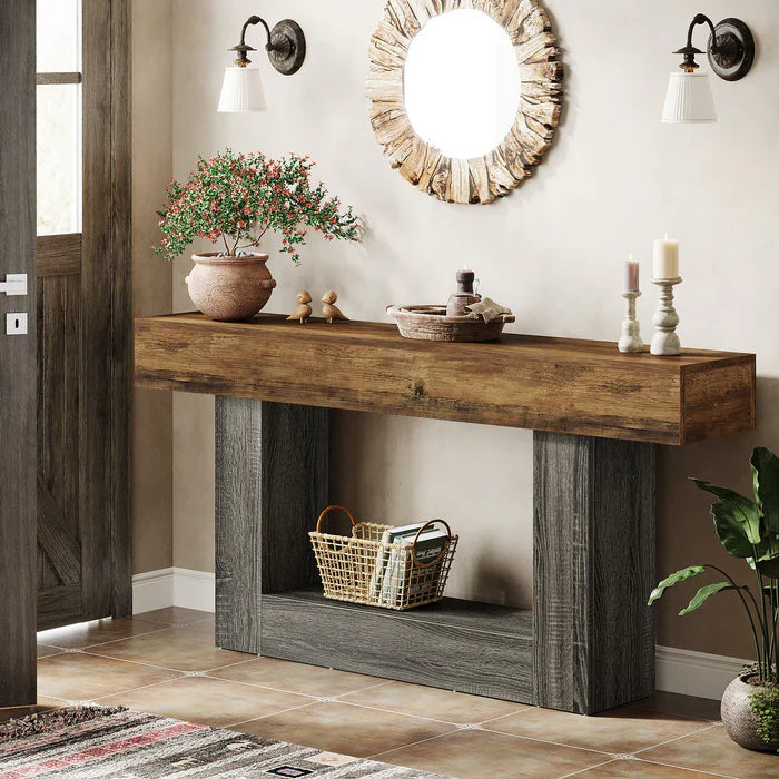 Tribesigns Mesa consola de madera de 160 cm, Mesa de sofá de granja con 2 niveles Mesa de entrada