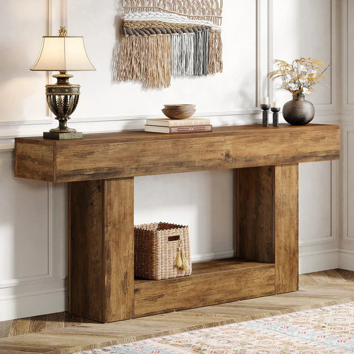 Tribesigns Mesa consola de madera de 160 cm, Mesa de sofá de granja con 2 niveles Mesa de entrada