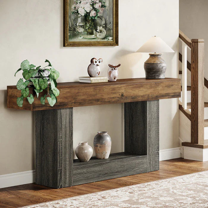 Tribesigns Mesa consola de madera de 160 cm, Mesa de sofá de granja con 2 niveles Mesa de entrada