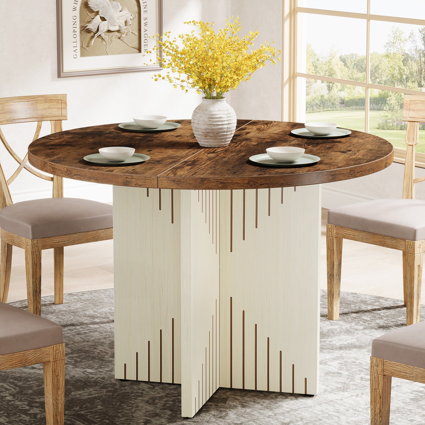 Tribesigns Mesa de comedor de 100 cm, Estilo rústico para 4 personas