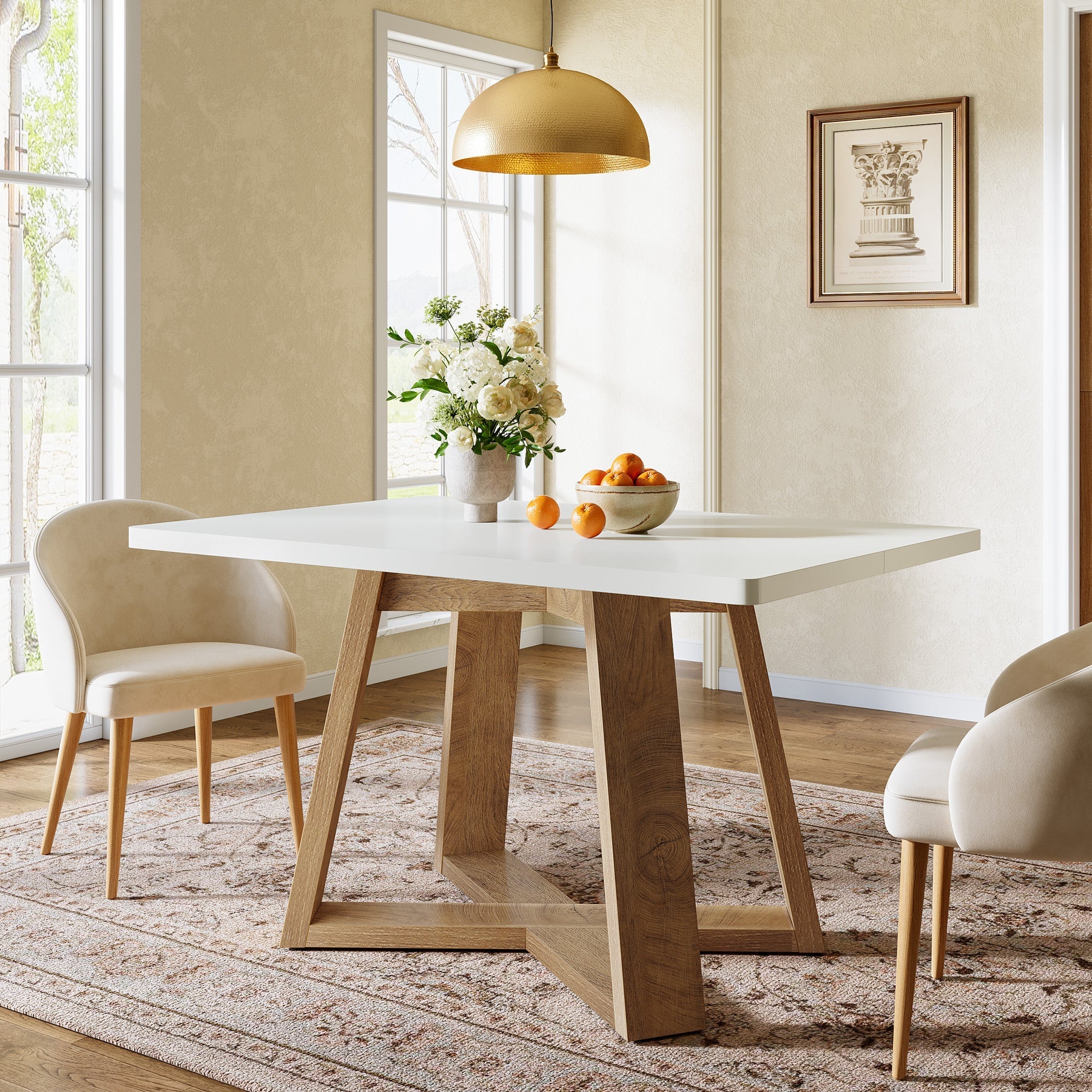 Tribesigns Mesa de comedor para 4 personas 120 cm, Mesa de cocina rectangular de estilo rústico con tablero de alto brillo