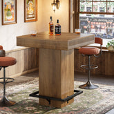 Tribesigns Mesa de bar cuadrada de 80 cm con tablero de madera y patas de metal, Mesa alta de bistro industrial 3