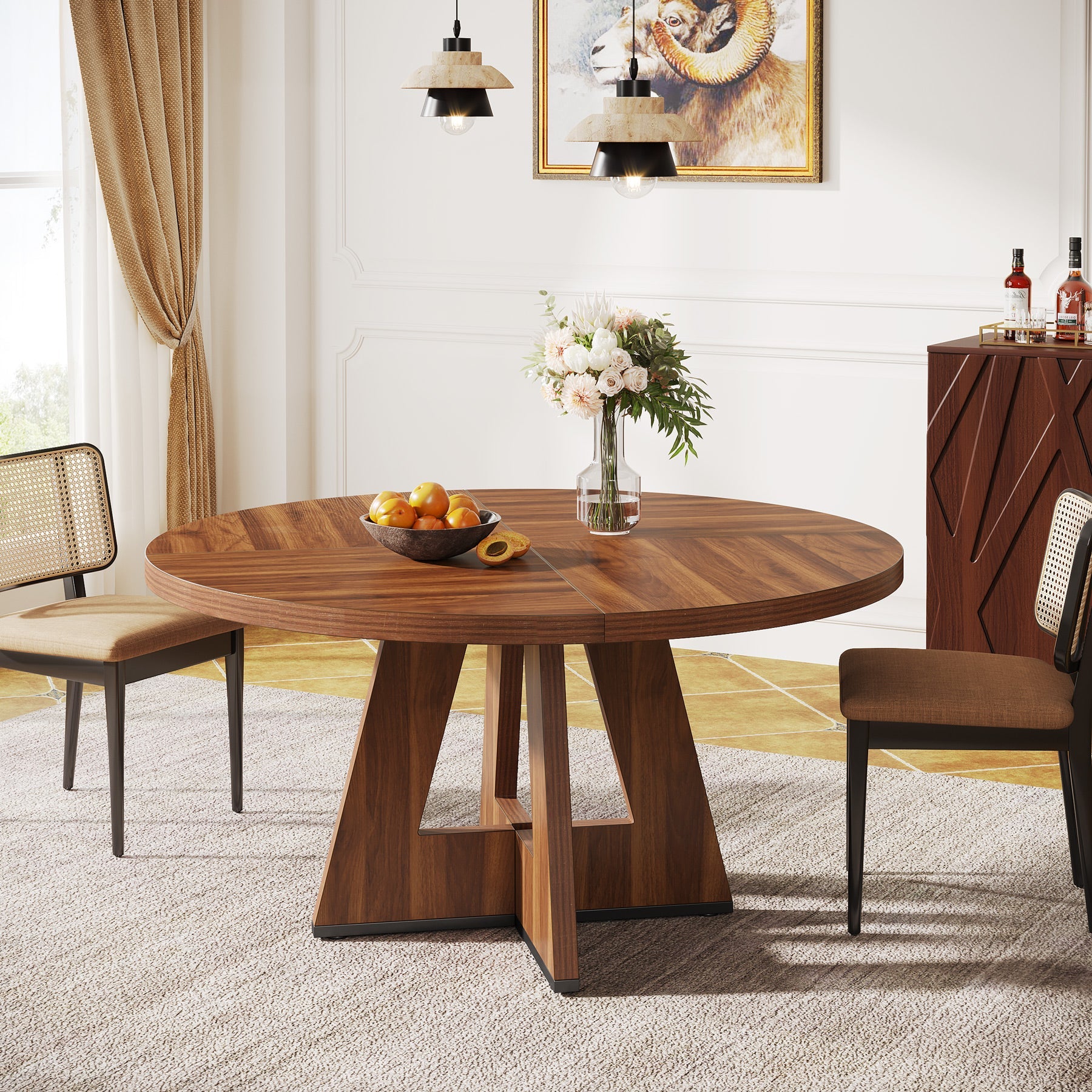 Tribesigns Mesa de comedor, Mesa de cocina redonda de 120 cm para 4 personas