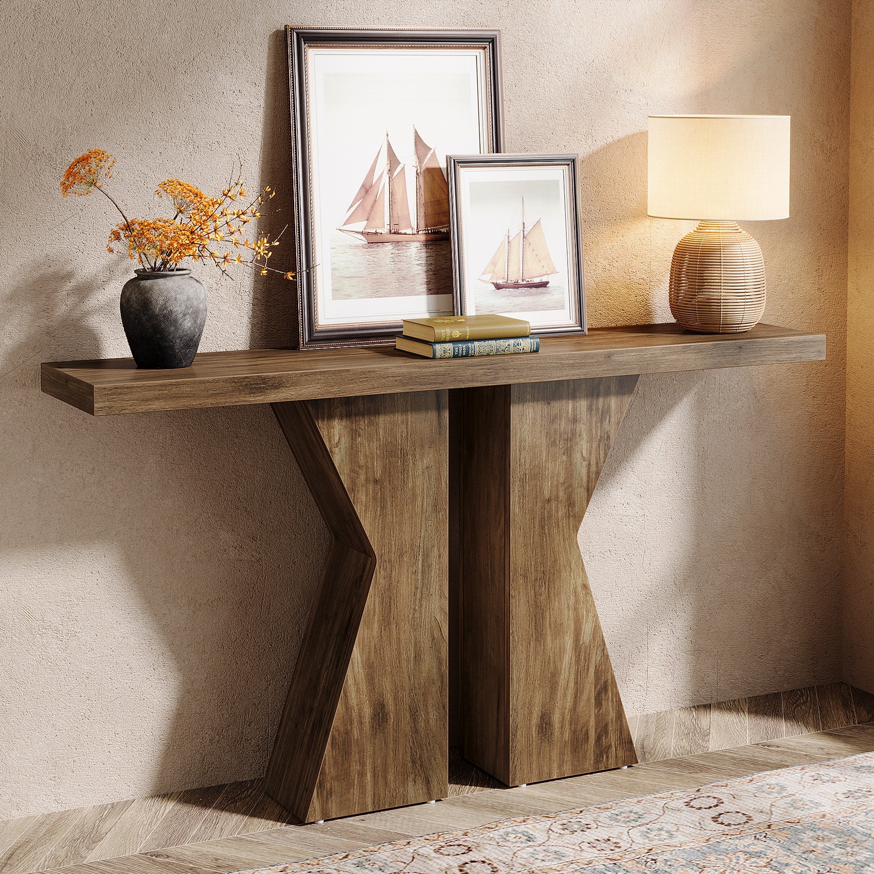 Tribesigns Mesa consola de madera, Mesa de entrada para sofá con estructura en forma de K