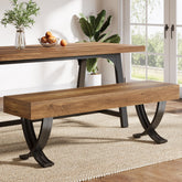 Tribesigns Banco de comedor rústico de 140 cm con tablero de aspecto de madera y patas metálicas en forma de X, Banco de cocina largo para comedor y pasillo 3