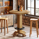 Mesa redonda de bar de madera maciza, Mesa de bistró de 95 cm de altura con reposapiés de metal 3