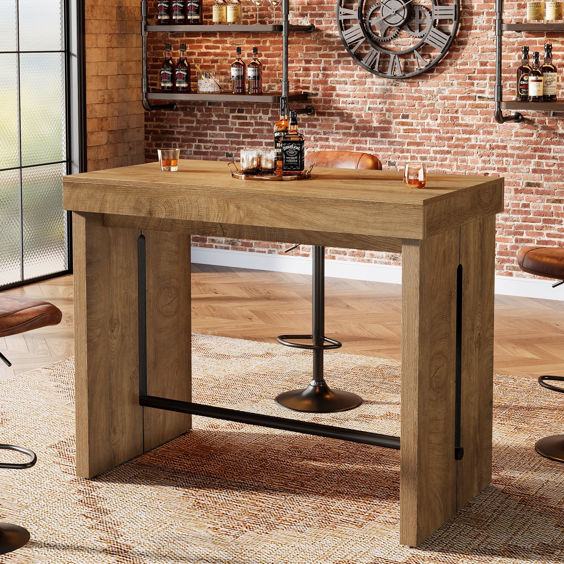 Mesa de bar de 105 cm, Mesa alta con reposapiés, isla de cocina y mesa de bistró de estilo rústico